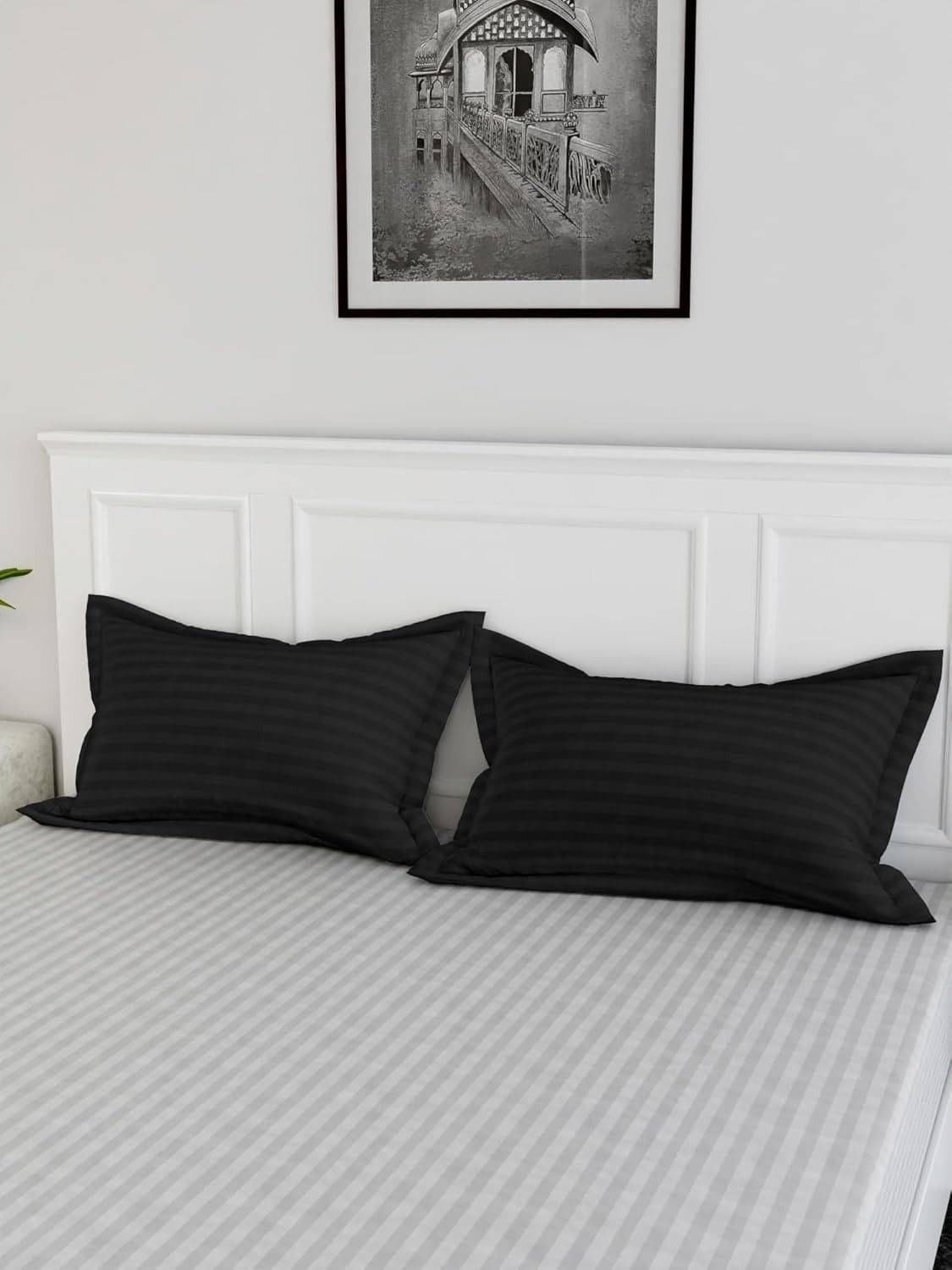 DOMES FAB - Pack of 2 Satin Striped Regular Pillow Cover ( 45.72 cm(18) x 71.12 cm(28) ) - Black DOMES FAB - Pack of 2 Satin Striped Regular Pillow Cover ( 45.72 cm(18) x 71.12 cm(28) ) - Black