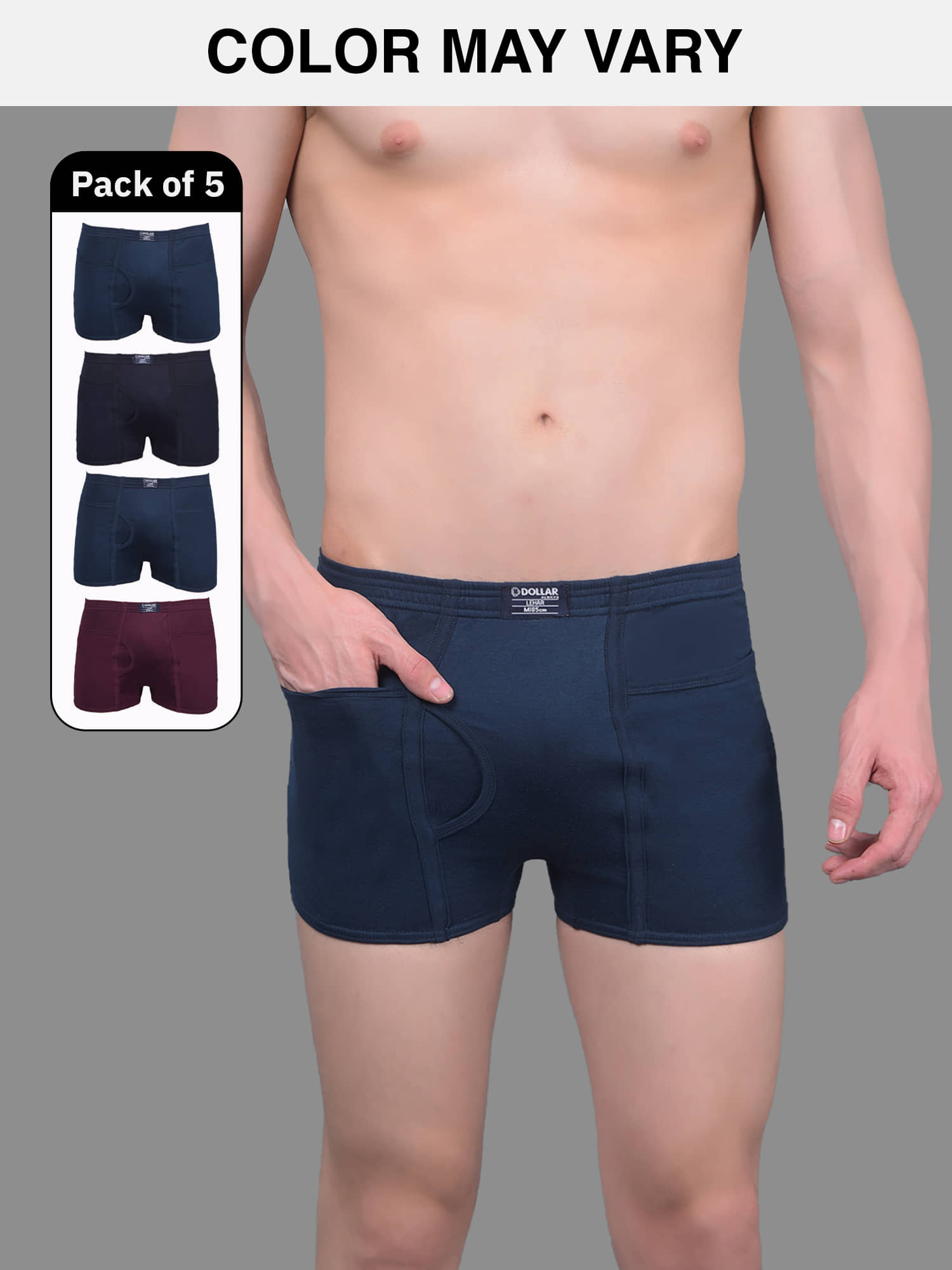 Dollar Lehar Mens Combed Cotton Trunk - Pack of 5 - (Colour May Vary)