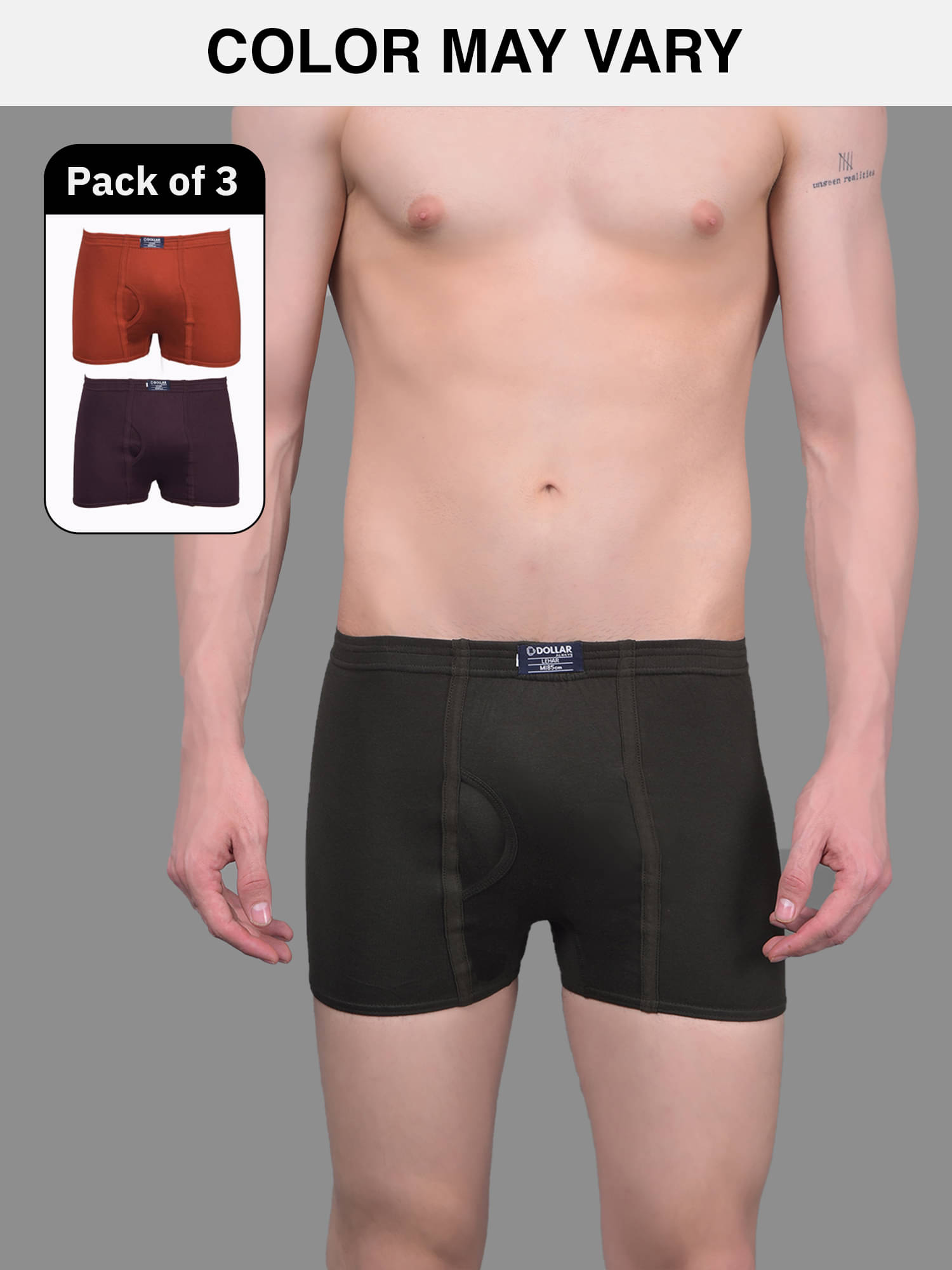     			Dollar Lehar Mens Combed Cotton Trunk - Pack of 3 - (Colour May Vary)