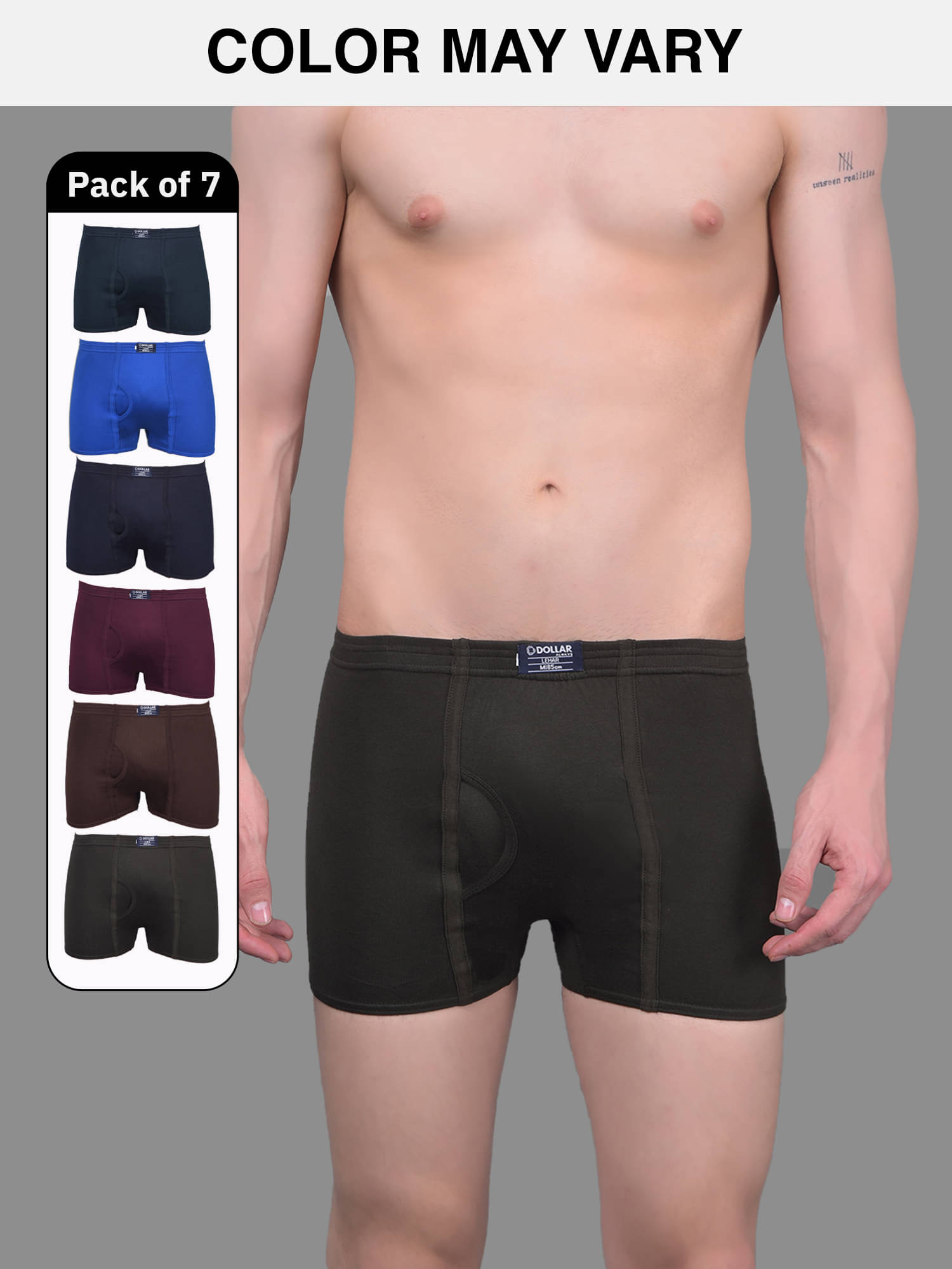     			Dollar Lehar Mens Combed Cotton Trunk - Pack of 7 - (Colour May Vary)