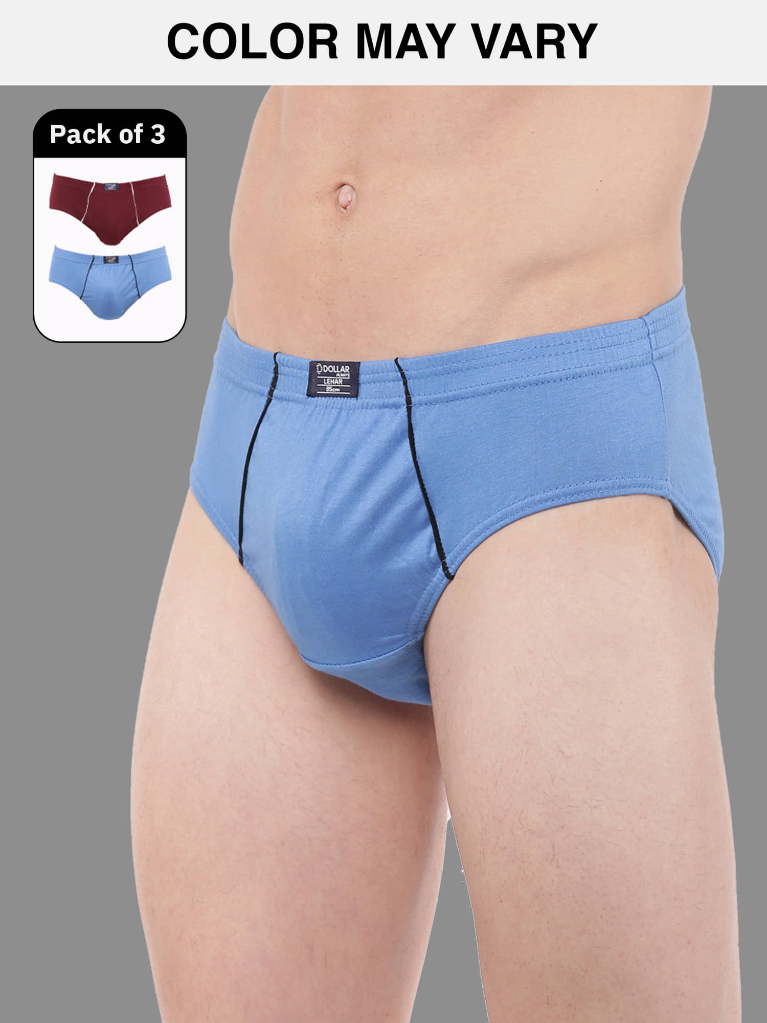 Dollar Lehar Super Combed Cotton Mens Brief - Pack of 3 - (Colour May Vary)