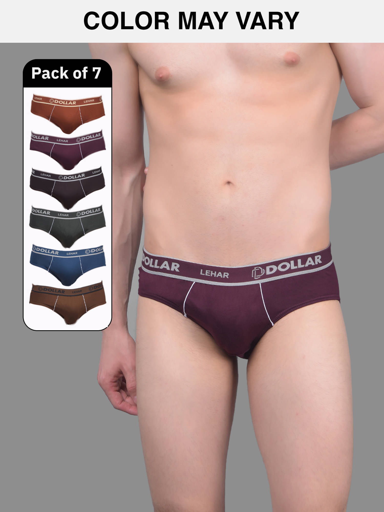     			Dollar Lehar Super Combed Cotton Mens Brief - Pack of 7 - (Colour May Vary)