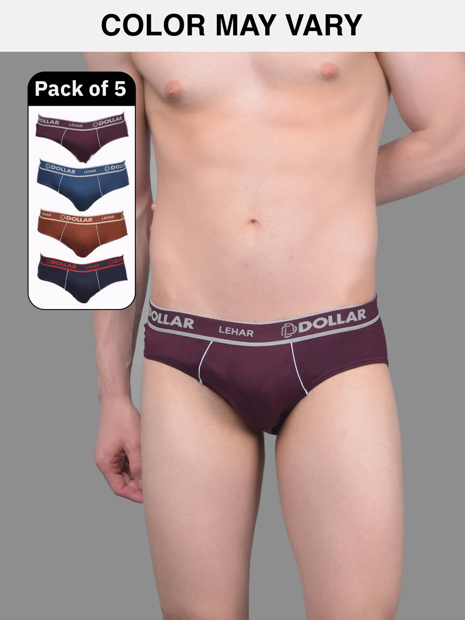 Dollar Lehar Super Combed Cotton Mens Brief - Pack of 5 - (Colour May Vary)