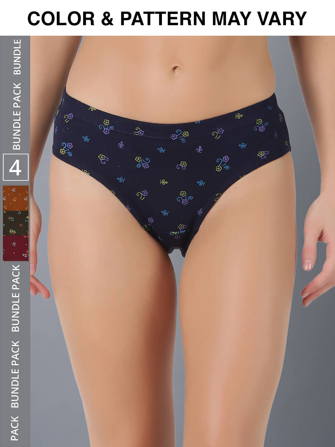 Dollar Lehar Super Combed Cotton Women's Printed Hipster Panty - Pack of 4 - (Print May Vary)