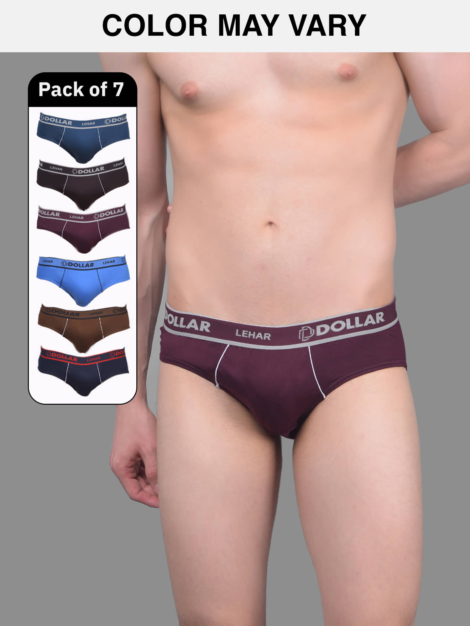 Dollar Lehar Super Combed Cotton Mens Brief - Pack of 7 - (Colour May Vary)