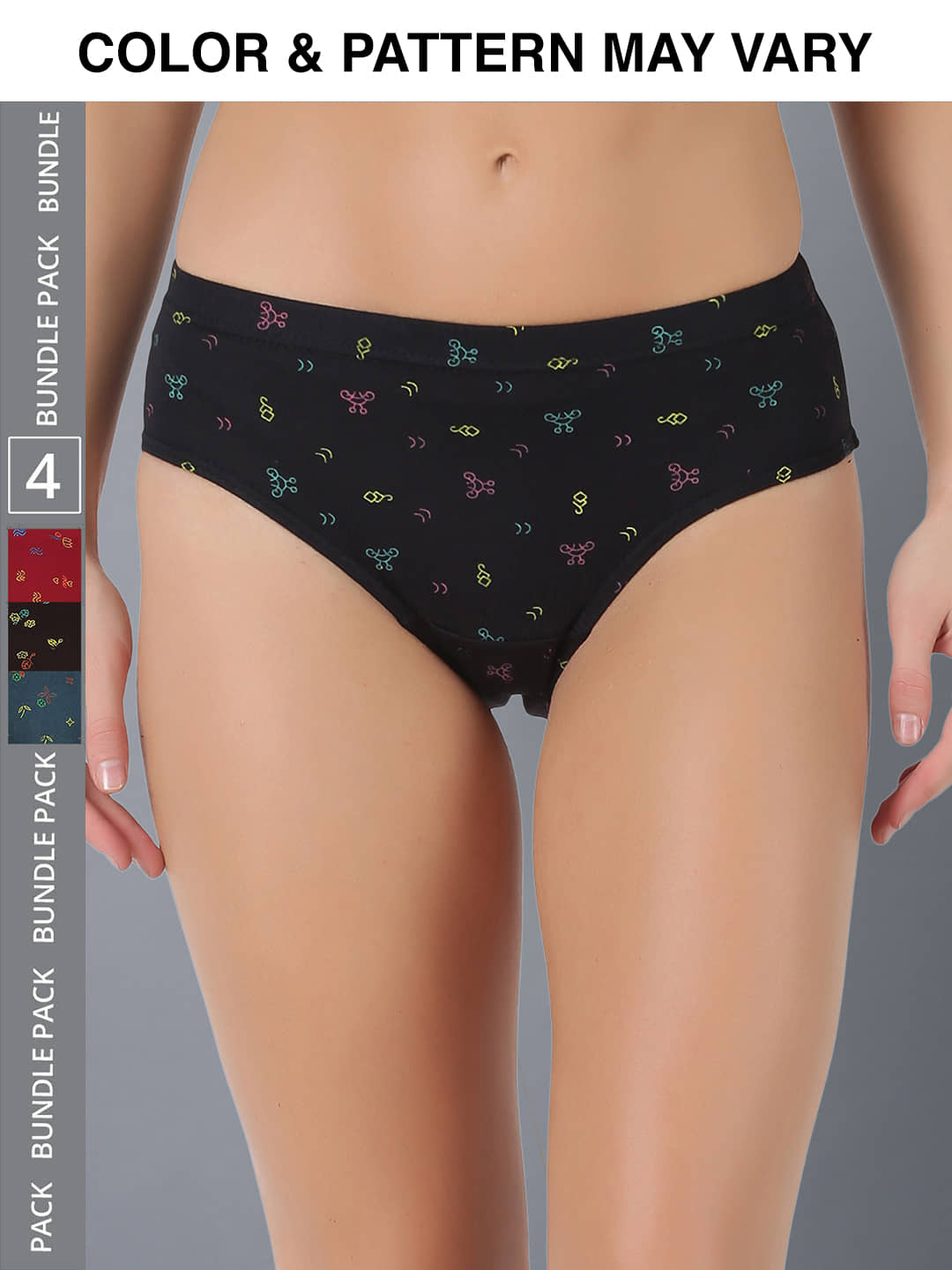 Dollar Lehar Super Combed Cotton Women's Printed Hipster Panty - Pack of 4 - (Print May Vary)