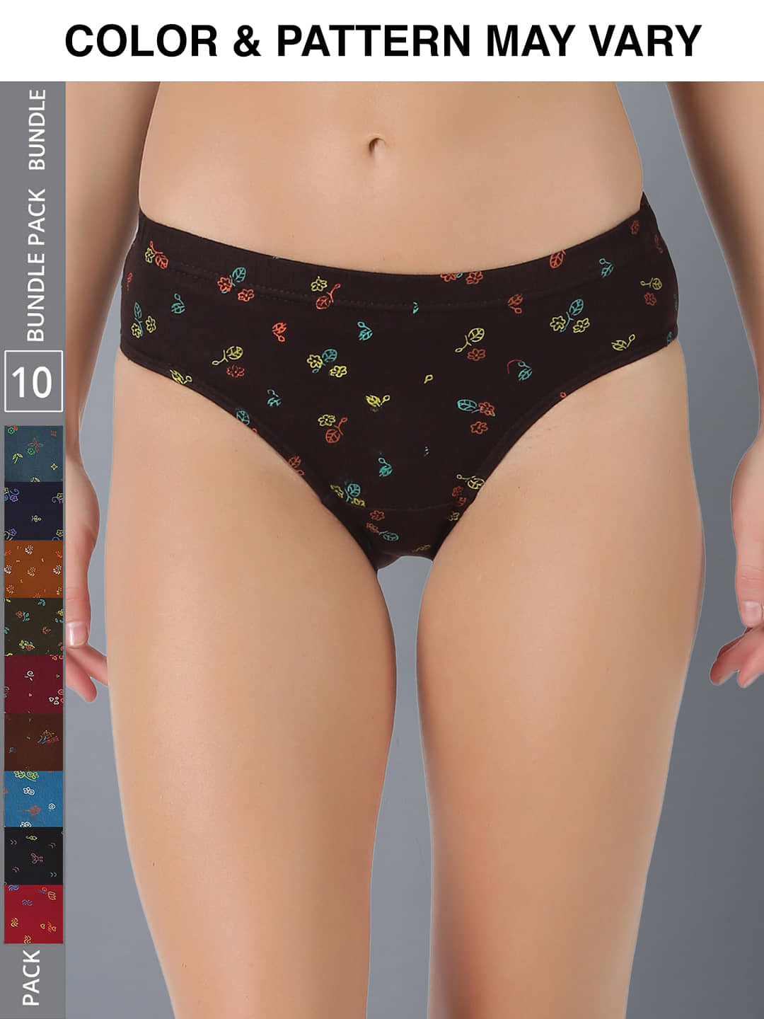 Dollar Lehar Super Combed Cotton Women's Printed Hipster Panty - Pack of 10 - (Print May Vary)