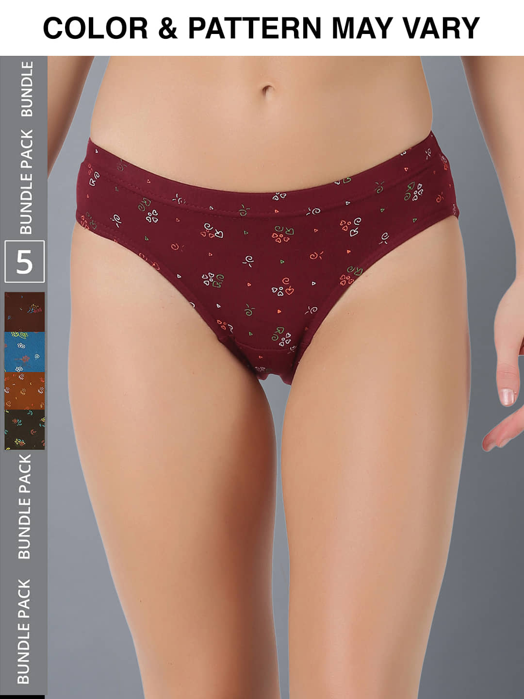 Dollar Lehar Super Combed Cotton Women's Printed Hipster Panty - Pack of 5 - (Print May Vary)