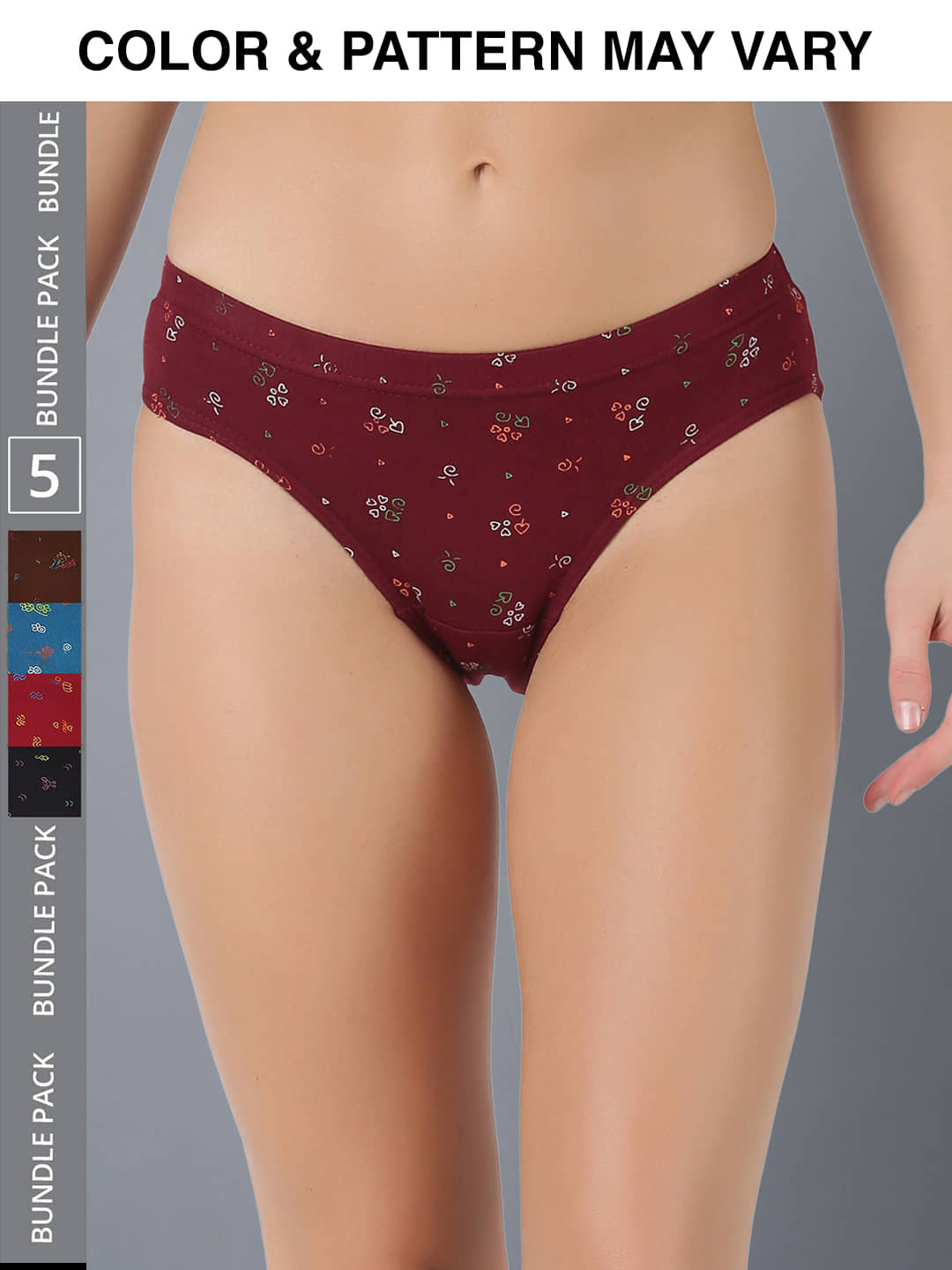 Dollar Lehar Super Combed Cotton Women's Printed Hipster Panty - Pack of 5 - (Print May Vary)