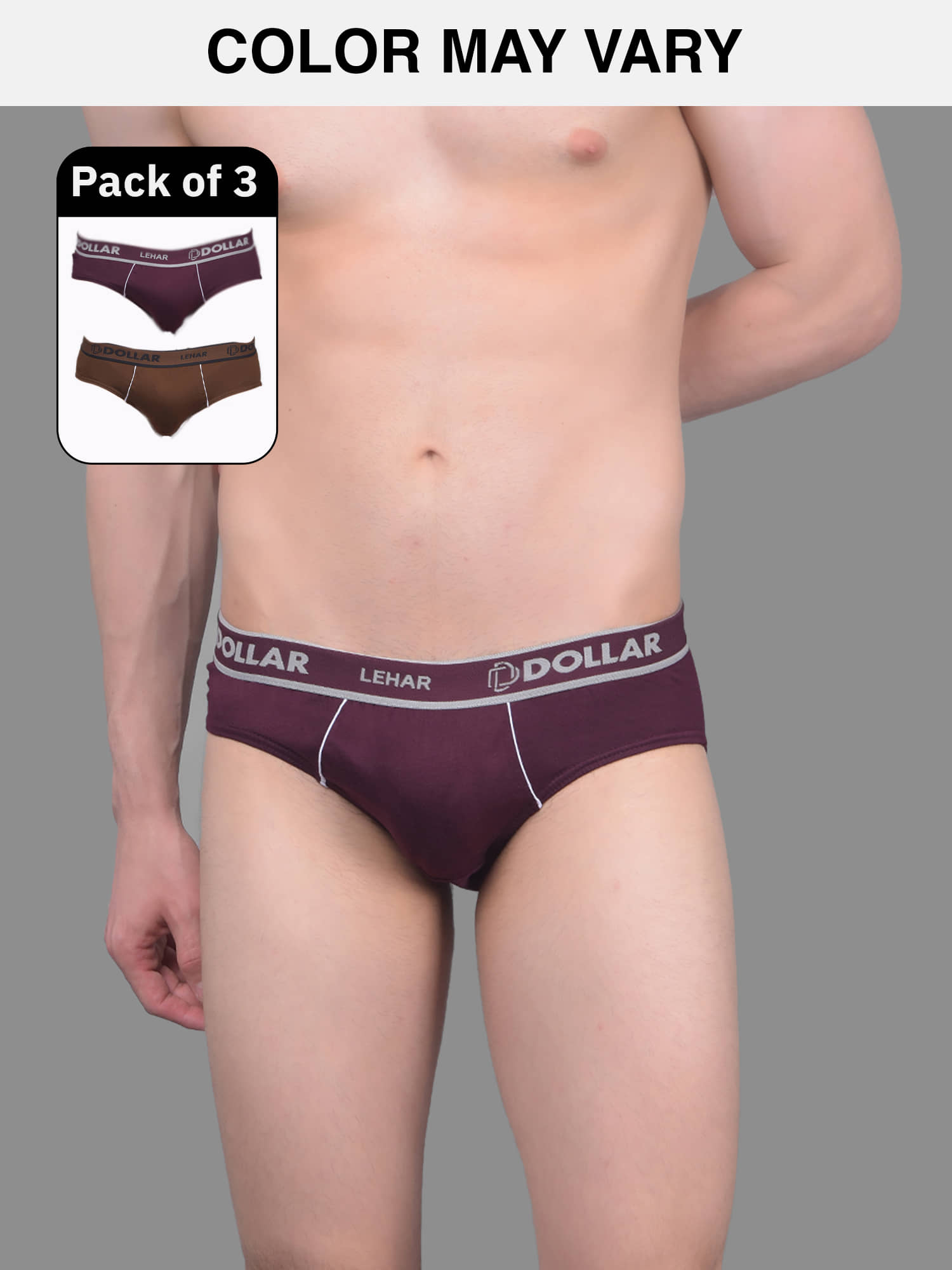 Dollar Lehar Super Combed Cotton Mens Brief - Pack of 3 - (Colour May Vary)