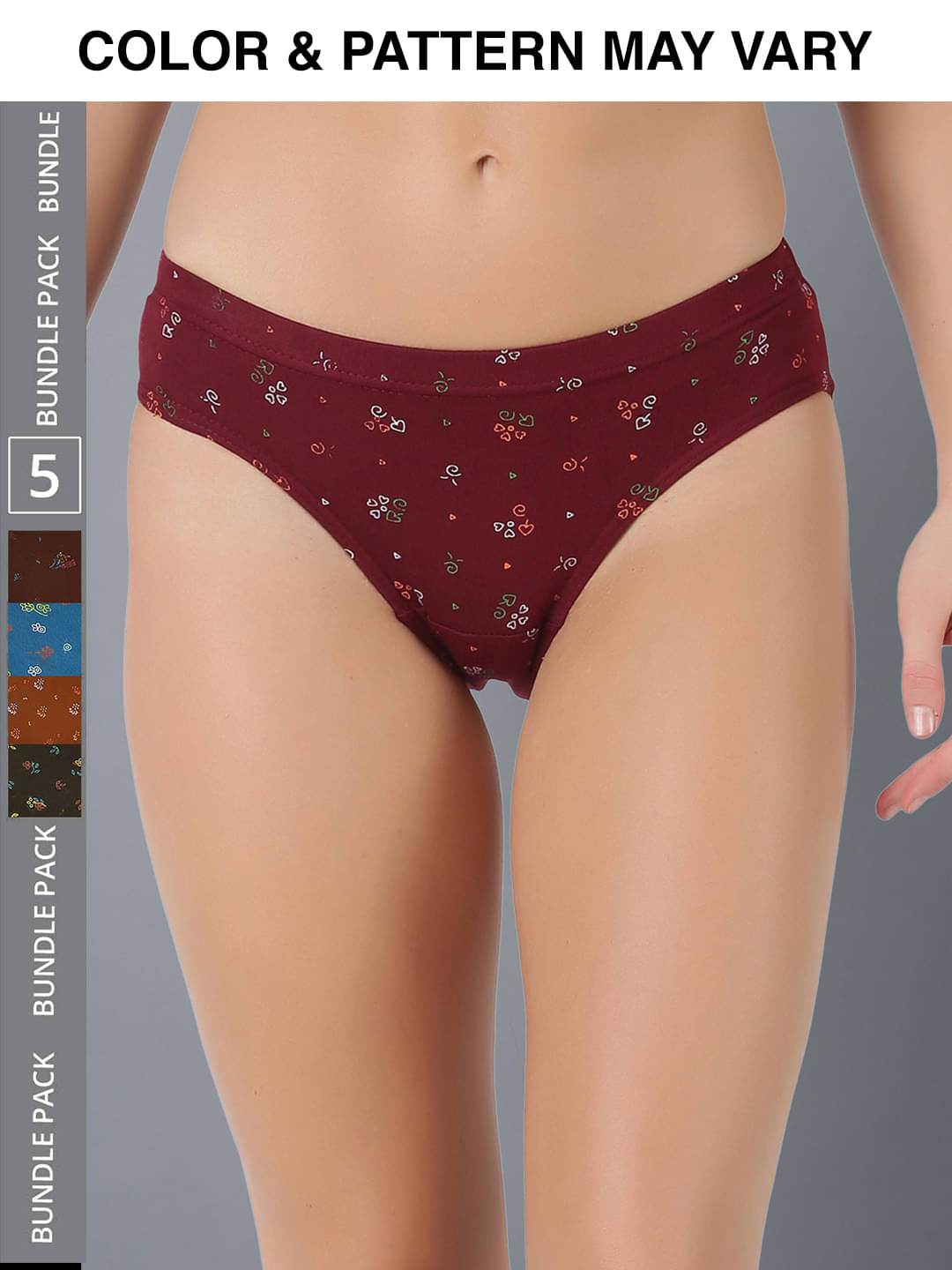     			Dollar Lehar Super Combed Cotton Women's Printed Hipster Panty - Pack of 5 - (Print May Vary)
