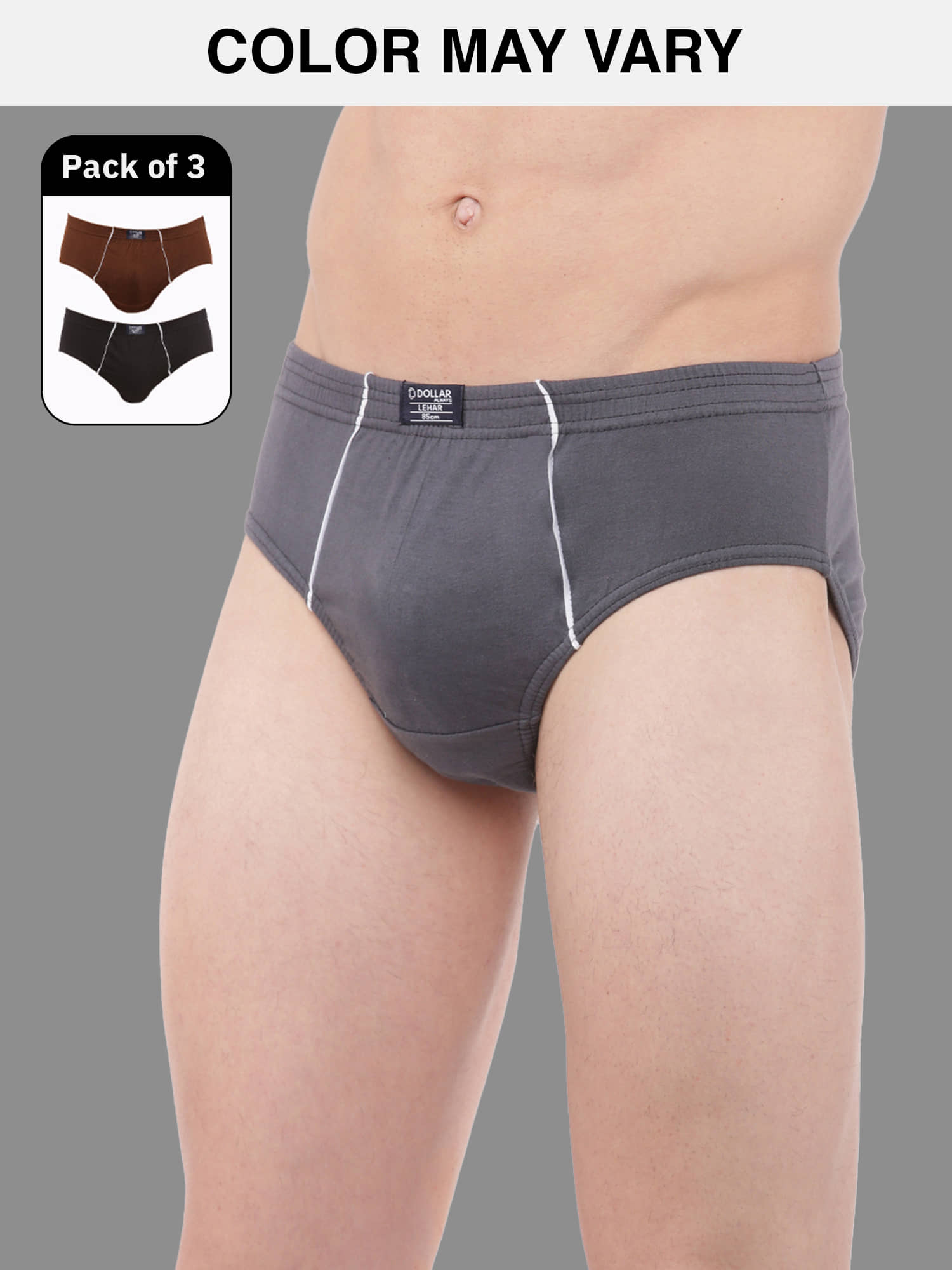 Dollar Lehar Super Combed Cotton Mens Brief - Pack of 3 - (Colour May Vary)