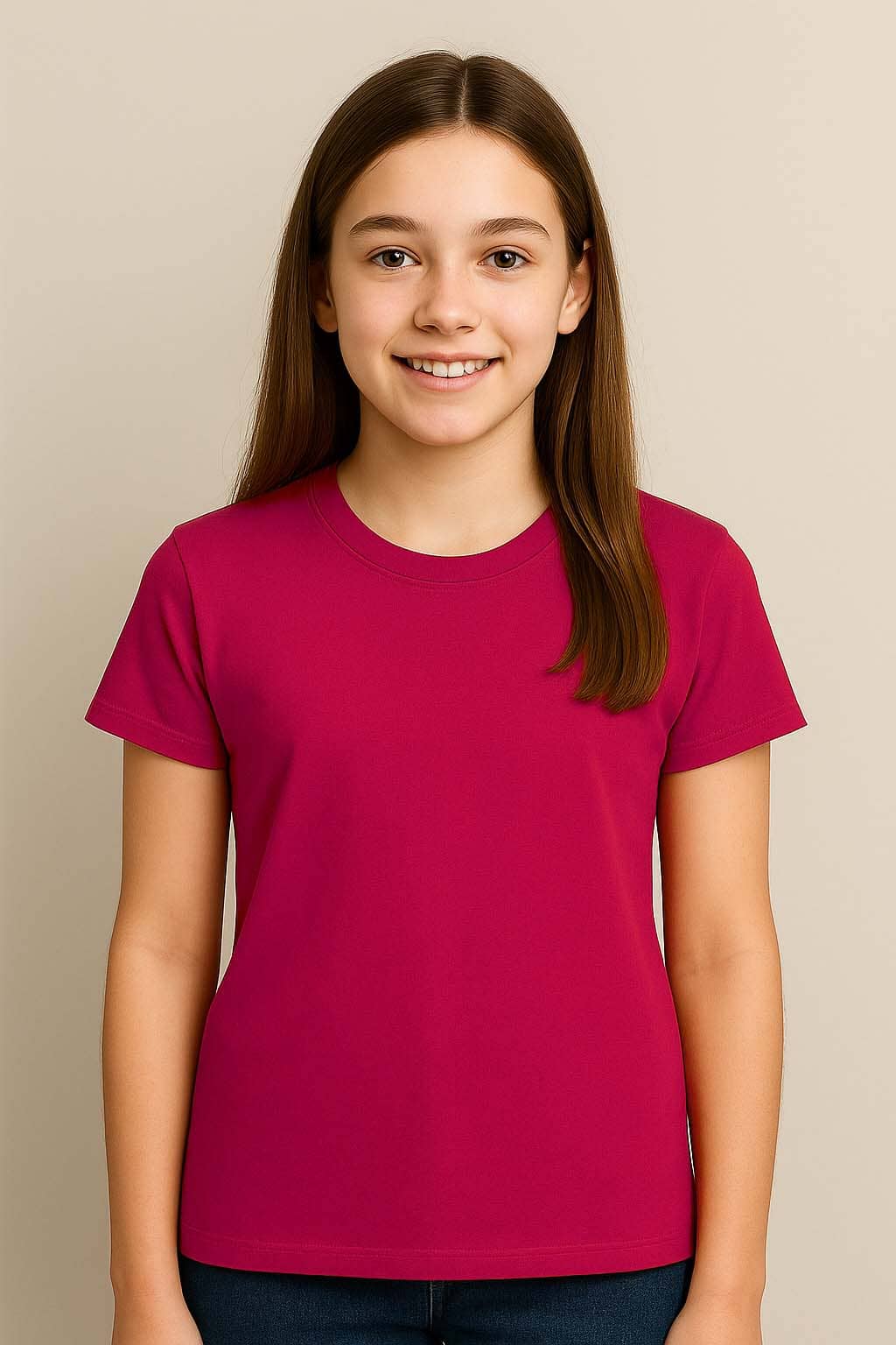 Dongli Pack of 1 Girls Polyester T-Shirt ( Fluorescent Pink )