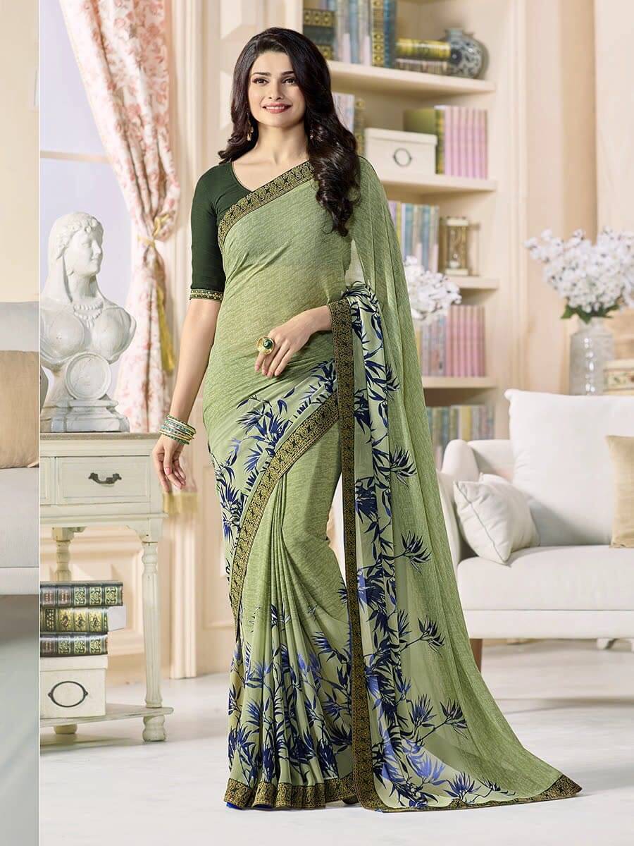     			Gazal Fashions Chiffon Printed Saree With Unstitched Blouse Piece ( Green )