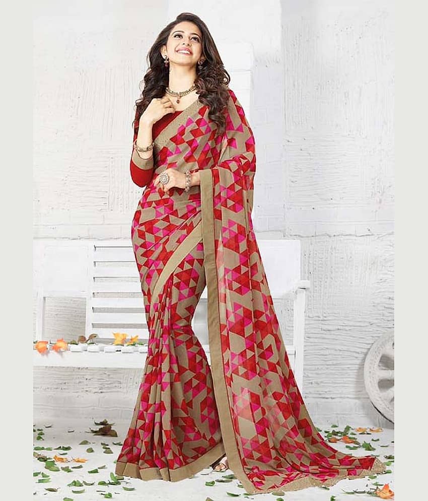 Gazal Fashions Chiffon Printed Saree With Unstitched Blouse Piece ( Multicolor ) - Sarees | Buy online on ZillyBuy