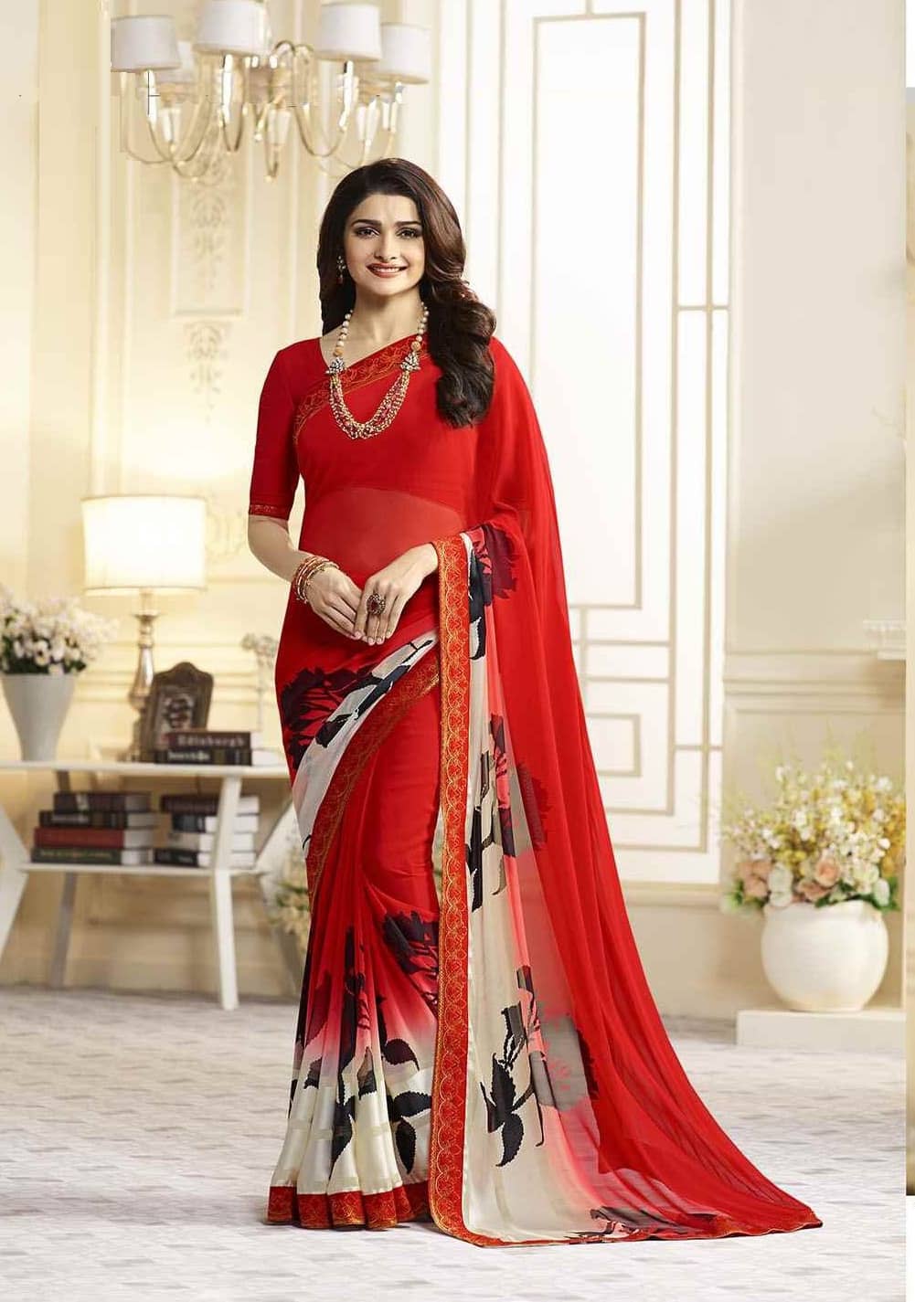 Gazal Fashions Chiffon Printed Saree With Unstitched Blouse Piece ( Multicolor ) - Sarees | Buy online on ZillyBuy