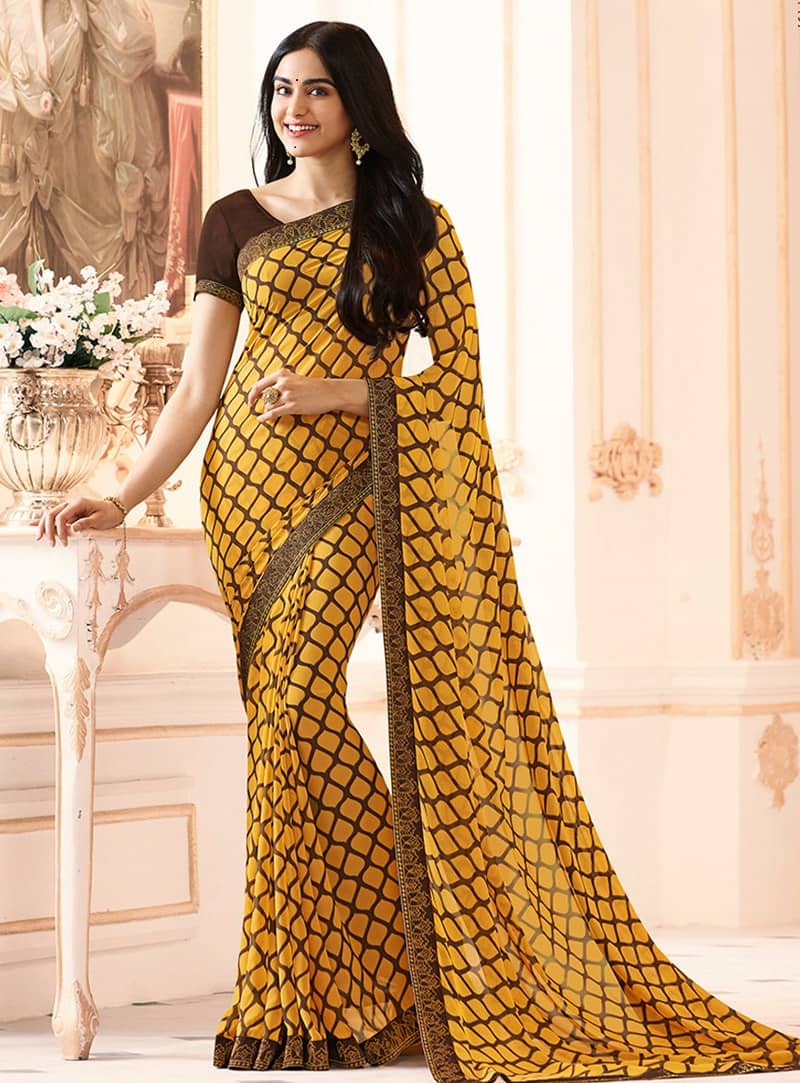 Gazal Fashions Georgette Checks Saree With Unstitched Blouse Piece ( Multicolor ) - Sarees | Buy online on ZillyBuy