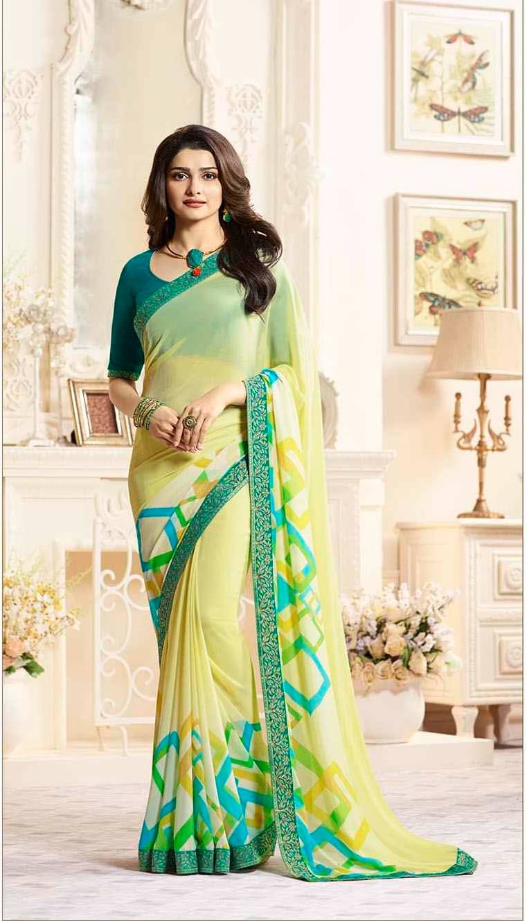     			Gazal Fashions Georgette Printed Saree With Unstitched Blouse Piece ( Yellow )