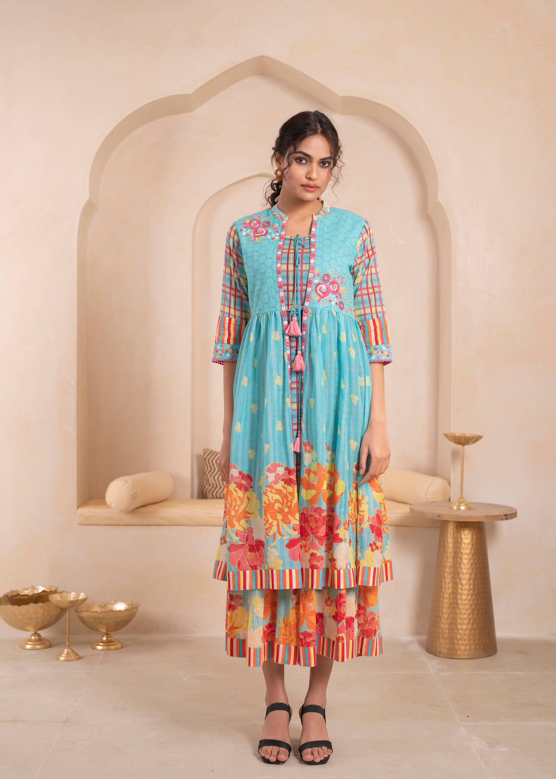     			Juniper Women Cotton Printed Ethnic Dress ( Blue )