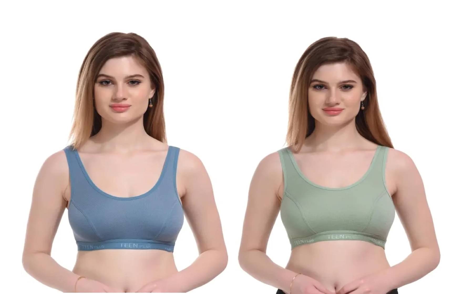     			Kiran Enterprises Blue,Green Cotton Non Padded Women's Sports Bra ( Pack of 2 )