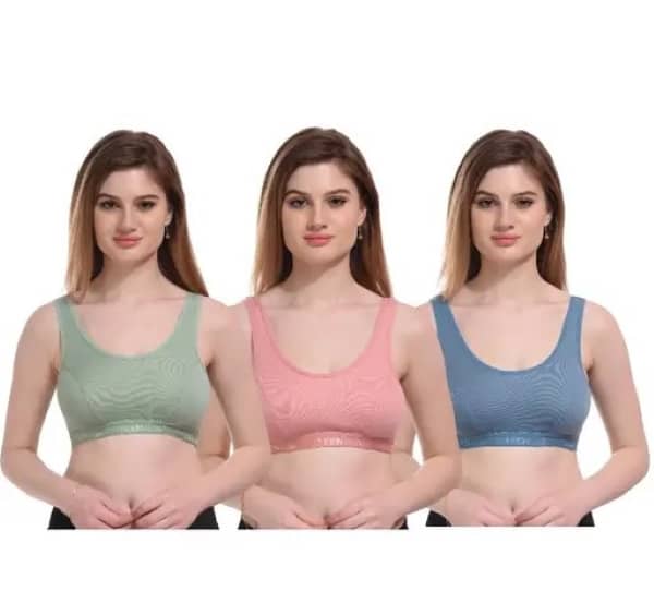 Kiran Enterprises Blue,Pink,Green Cotton Non Padded Women's Sports Bra ( Pack of 3 )