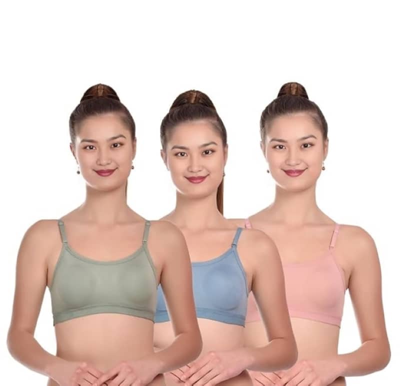 Kiran Enterprises Pink,Green,Blue Cotton Non Padded Women's Sports Bra ( Pack of 3 )