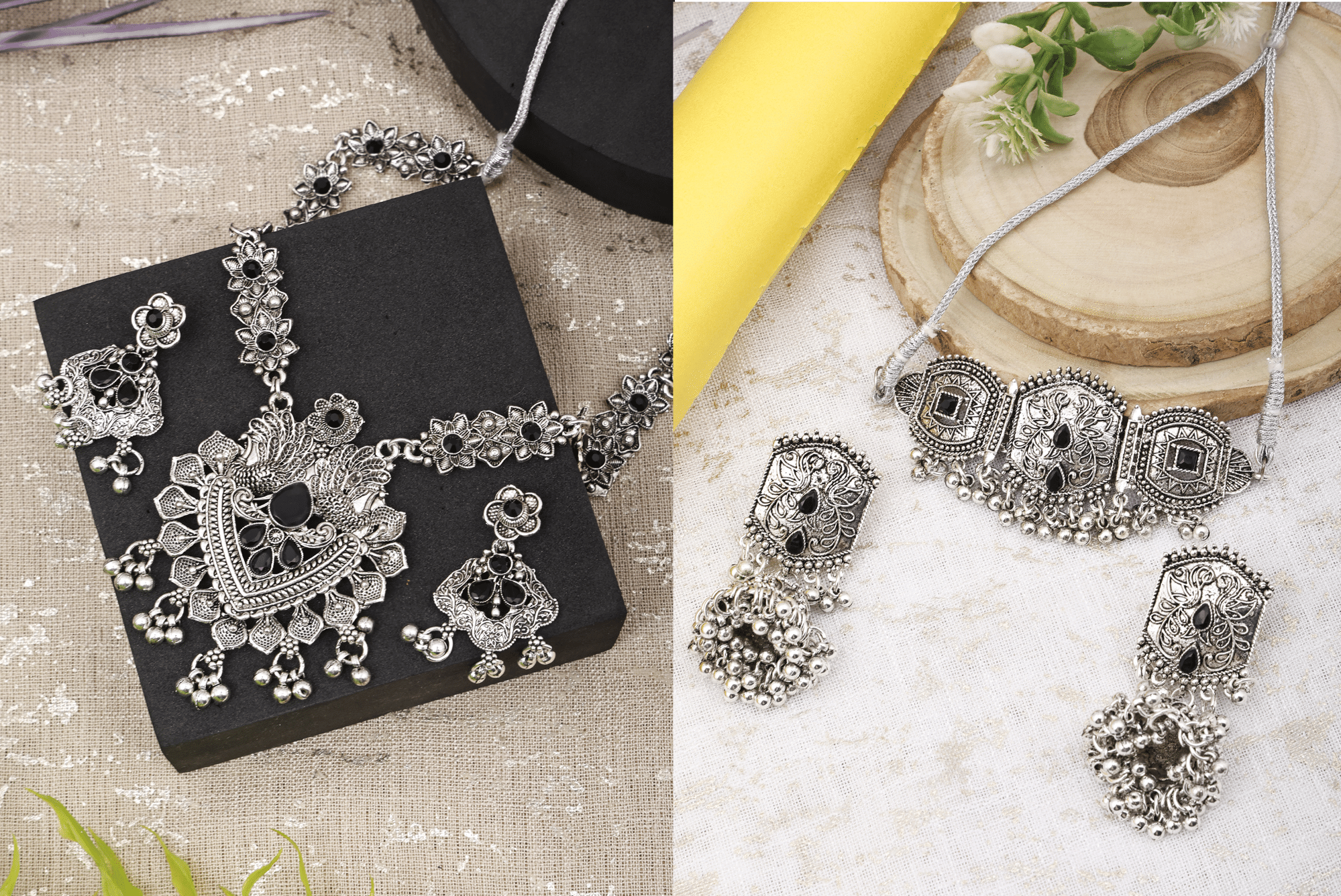     			Opus Gems Black Alloy Necklace Set ( Pack of 2 )