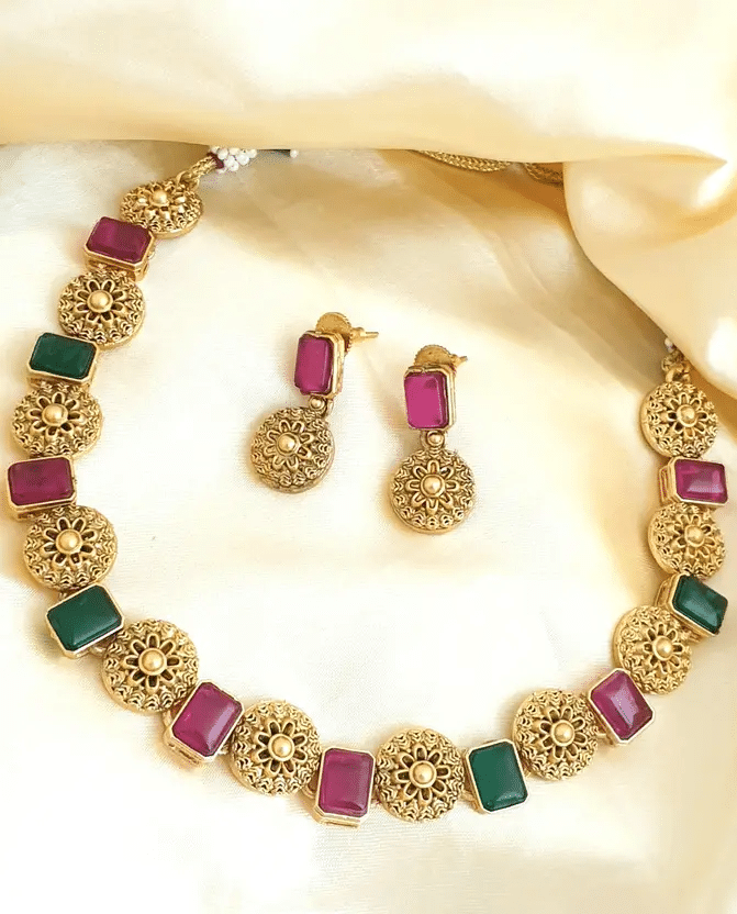     			Opus Gems Multicolor Alloy Necklace Set ( Pack of 2 )
