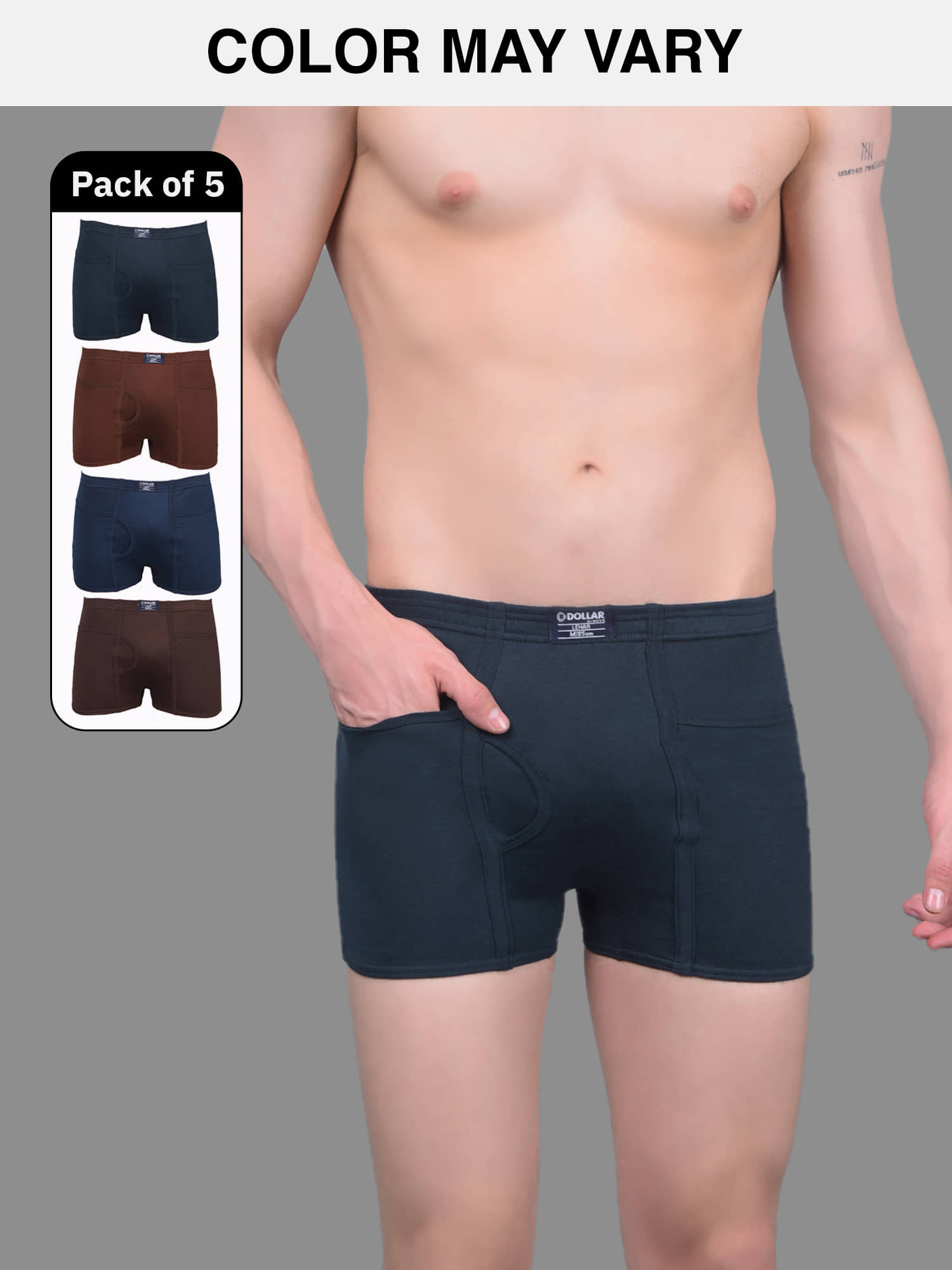 Dollar Lehar Mens Combed Cotton Trunk - Pack of 5 - (Colour May Vary)