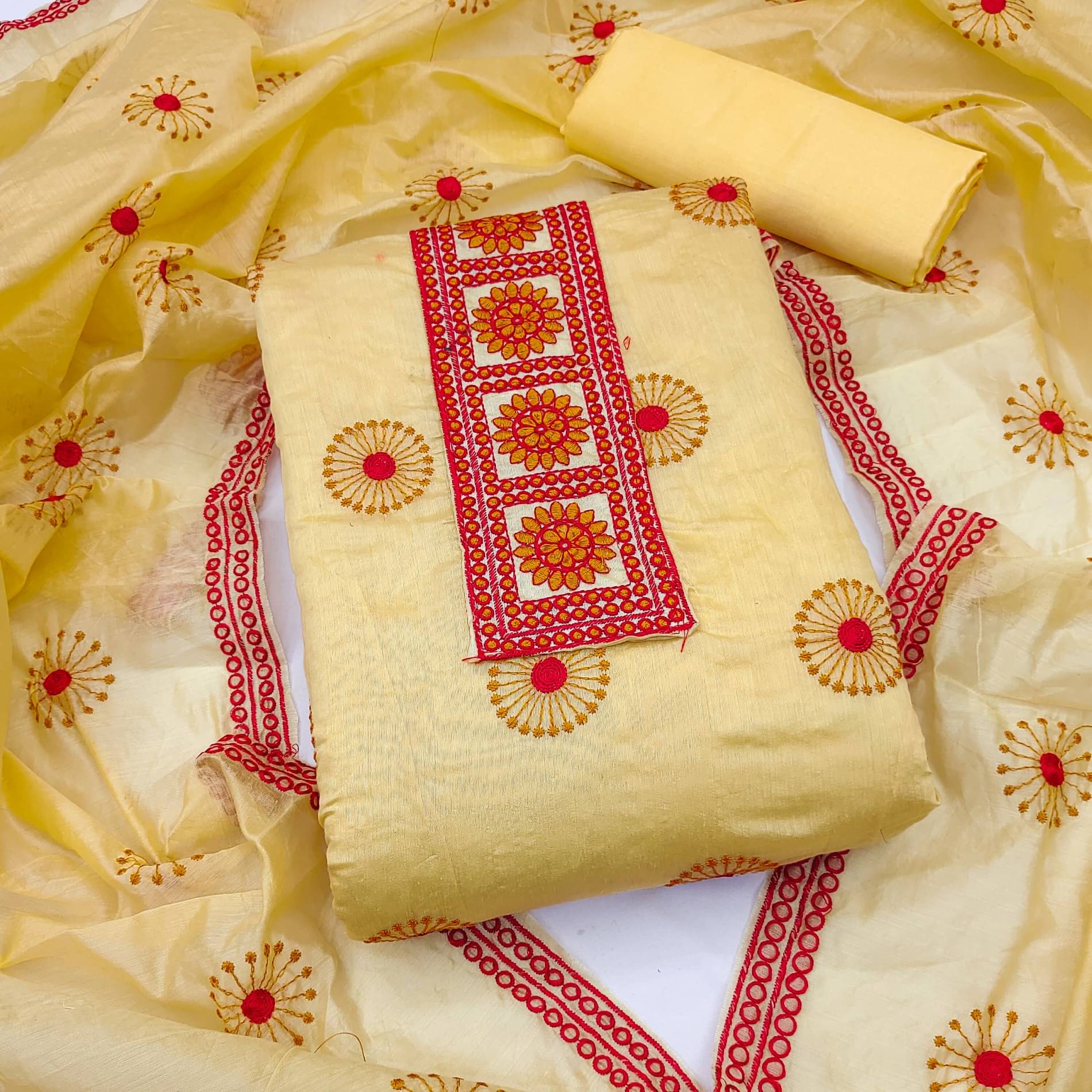     			Rangtulika Ethnics Women Chanderi Unstitched Dress Material ( Yellow )