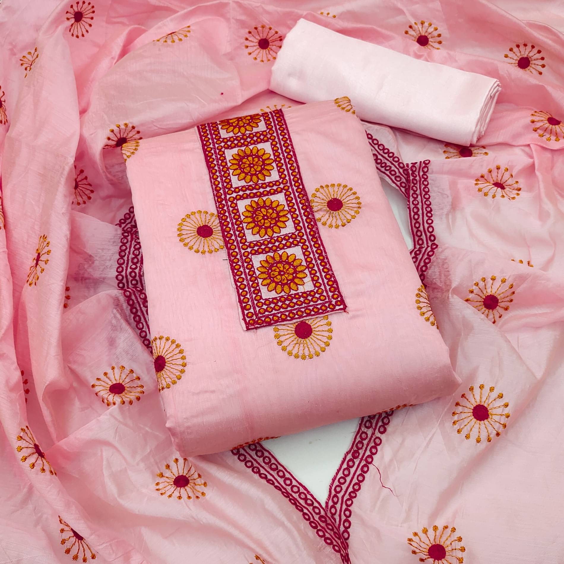 Rangtulika Ethnics Women Chanderi Unstitched Dress Material ( Pink )     			Rangtulika Ethnics Women Chanderi Unstitched Dress Material ( Pink )