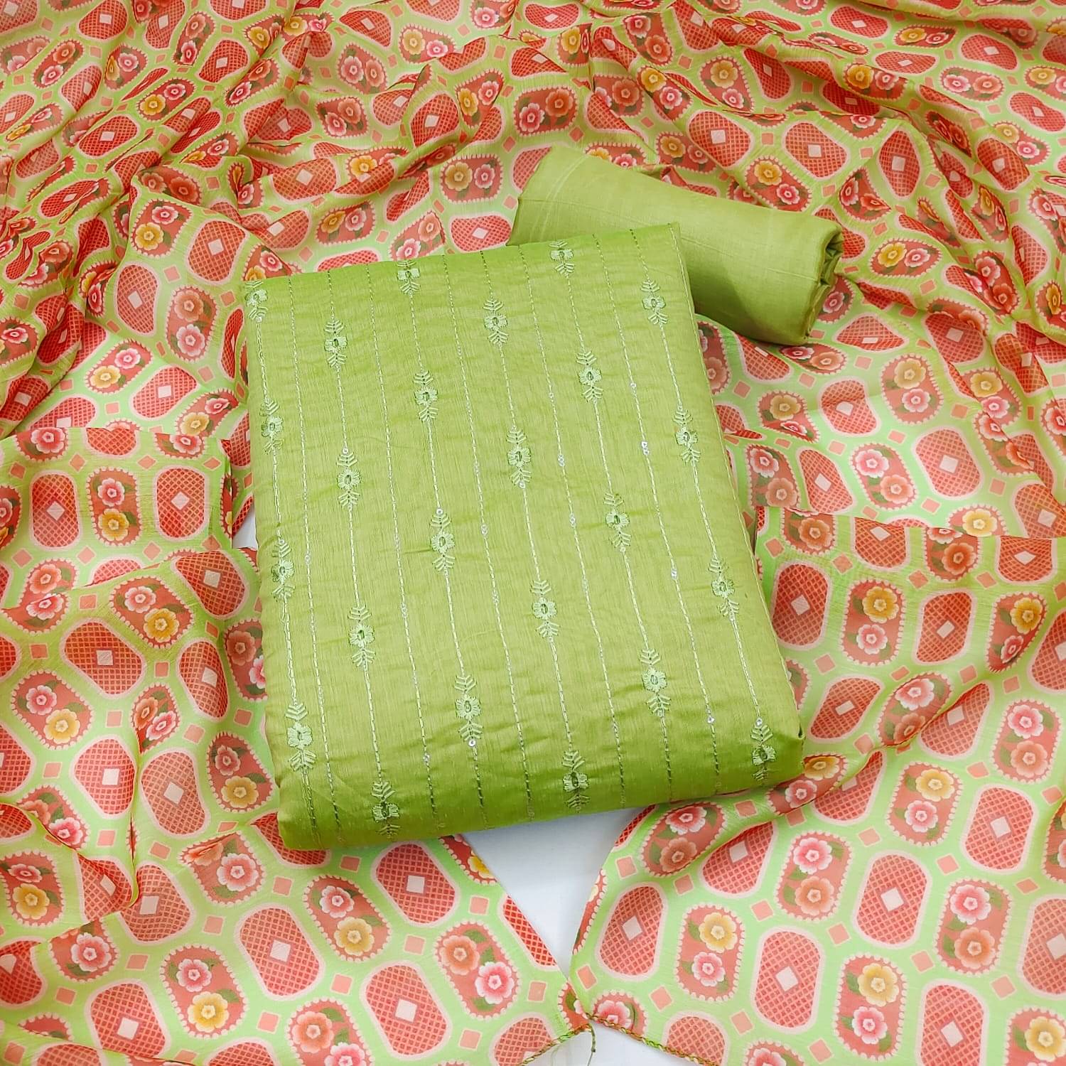 Rangtulika Ethnics Women Cotton Unstitched Dress Material ( Green ) Rangtulika Ethnics Women Cotton Unstitched Dress Material ( Green )