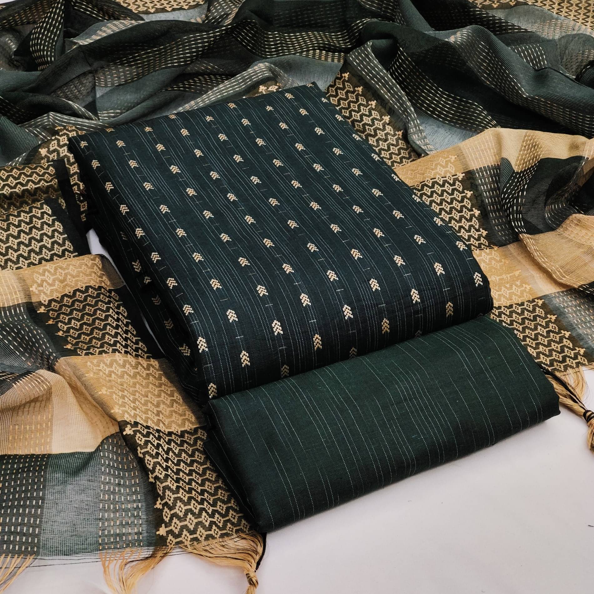 Rangtulika Ethnics Women Cotton Unstitched Dress Material ( Green )     			Rangtulika Ethnics Women Cotton Unstitched Dress Material ( Green )