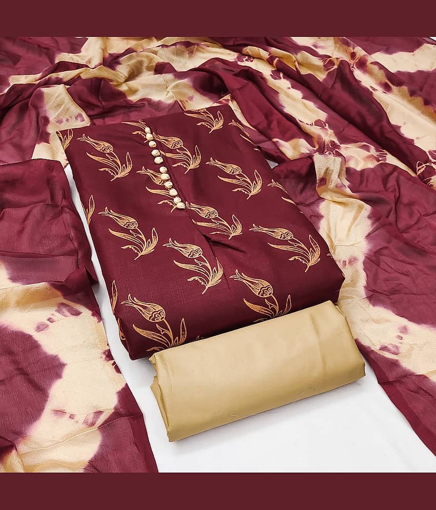 Rangtulika Ethnics Women Cotton Unstitched Dress Material ( Maroon ) - Unstitched Fabrics | Buy online on ZillyBuy