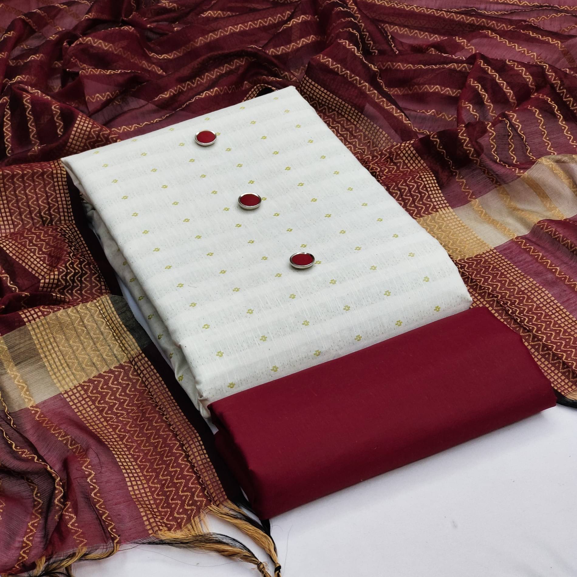 Rangtulika Ethnics Women Cotton Unstitched Dress Material ( Cream )     			Rangtulika Ethnics Women Cotton Unstitched Dress Material ( Cream )