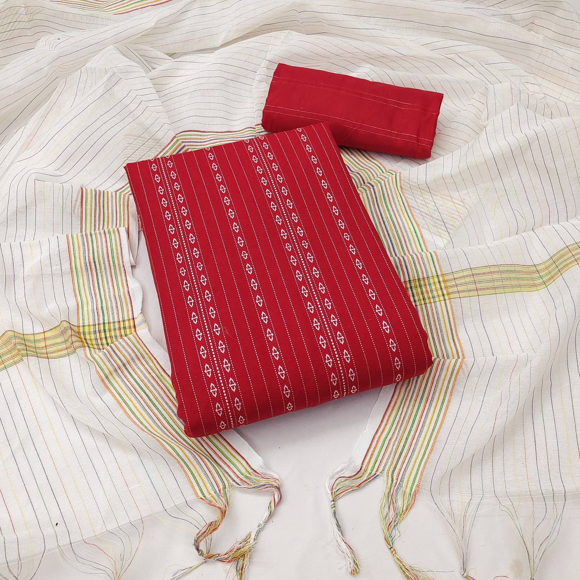     			Rangtulika Ethnics Women Cotton Unstitched Dress Material ( Red )