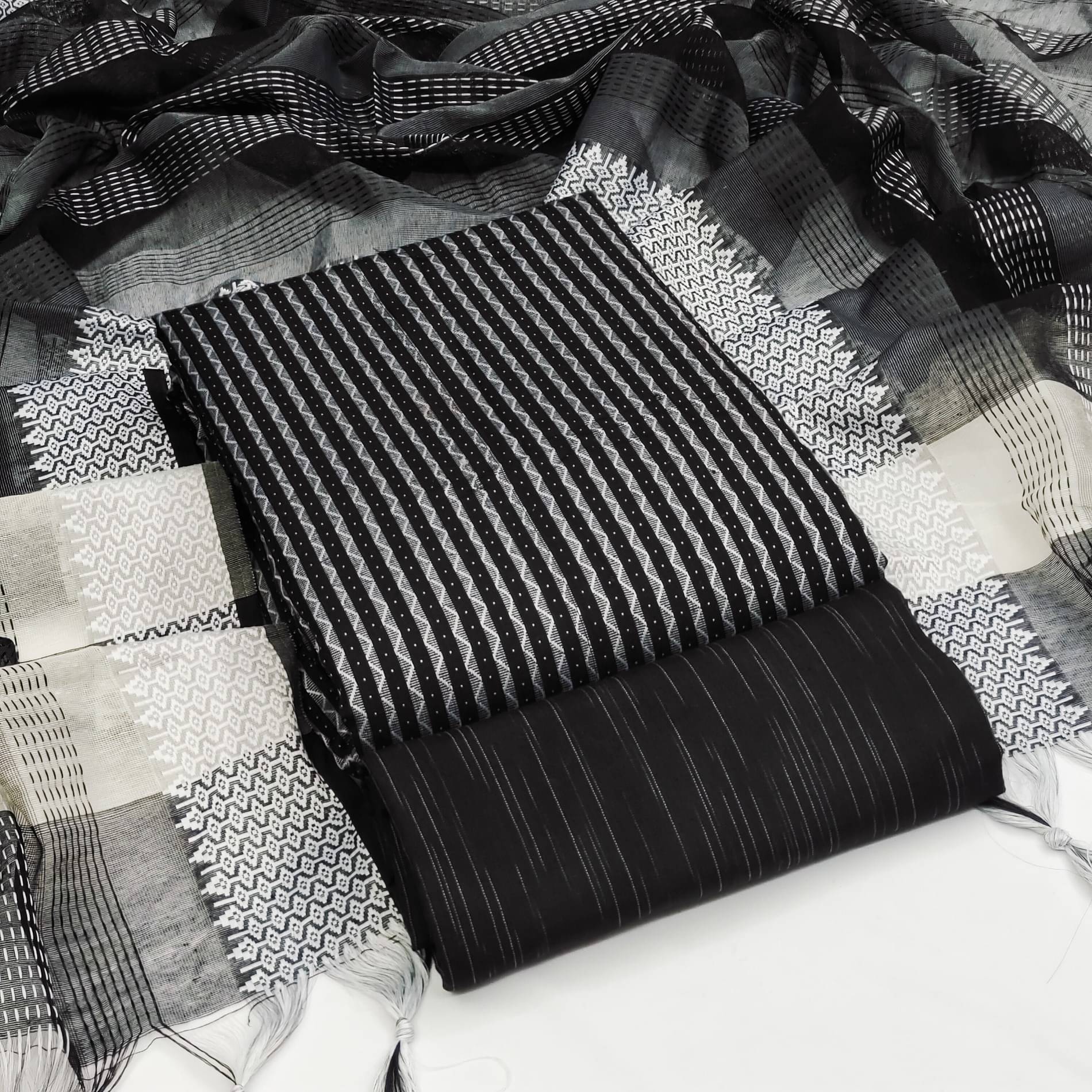 Rangtulika Ethnics Women Cotton Unstitched Dress Material ( Black ) Rangtulika Ethnics Women Cotton Unstitched Dress Material ( Black )