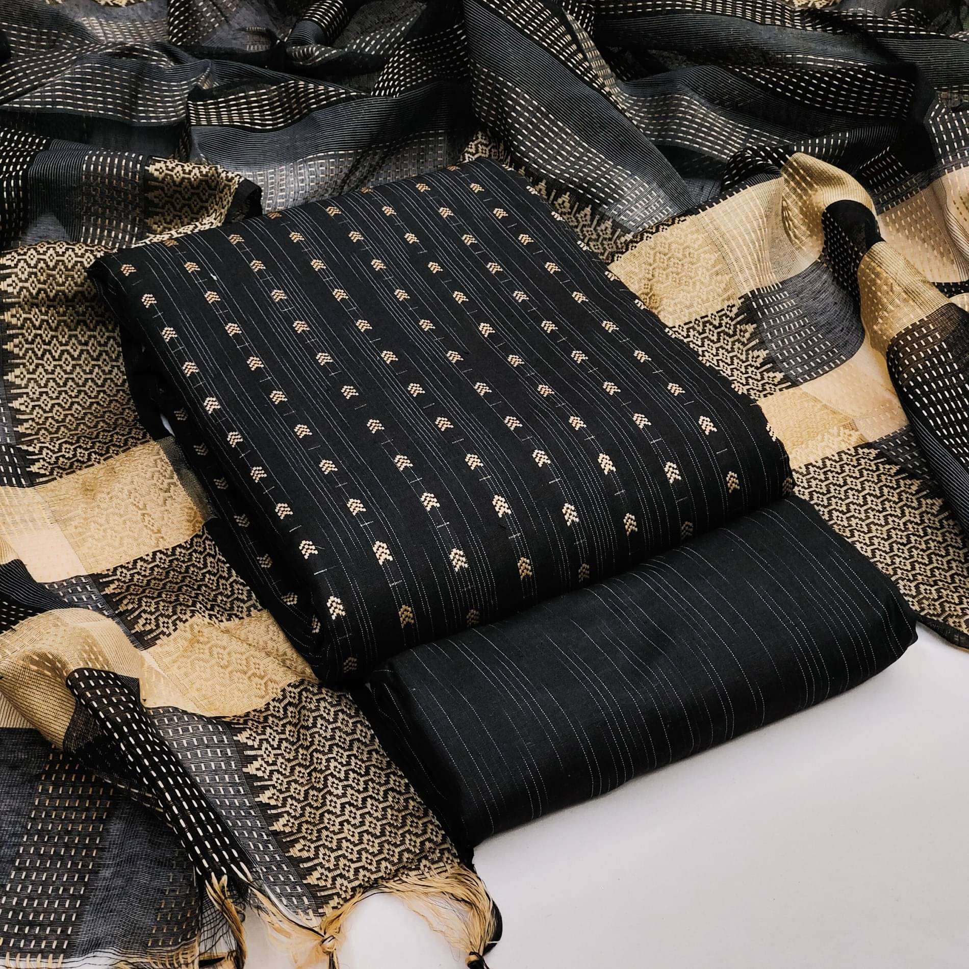 Rangtulika Ethnics Women Cotton Unstitched Dress Material ( Black ) Rangtulika Ethnics Women Cotton Unstitched Dress Material ( Black )