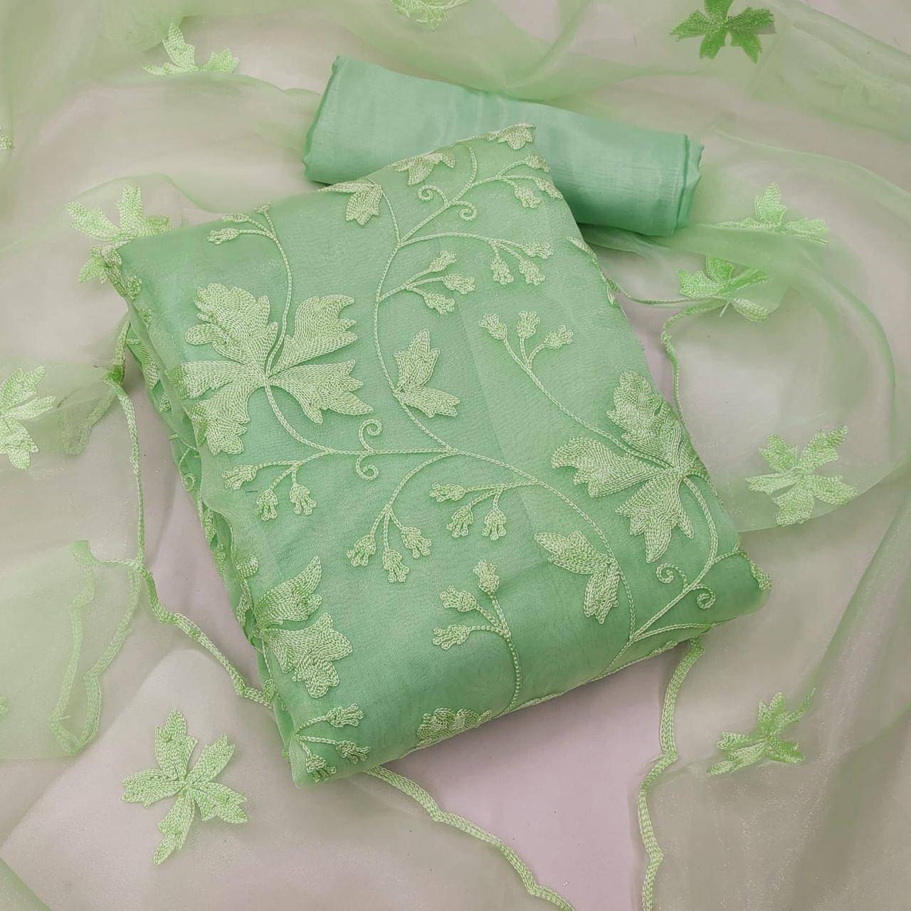 Rangtulika Ethnics Women Organza Unstitched Dress Material ( Sea Green ) Rangtulika Ethnics Women Organza Unstitched Dress Material ( Sea Green )