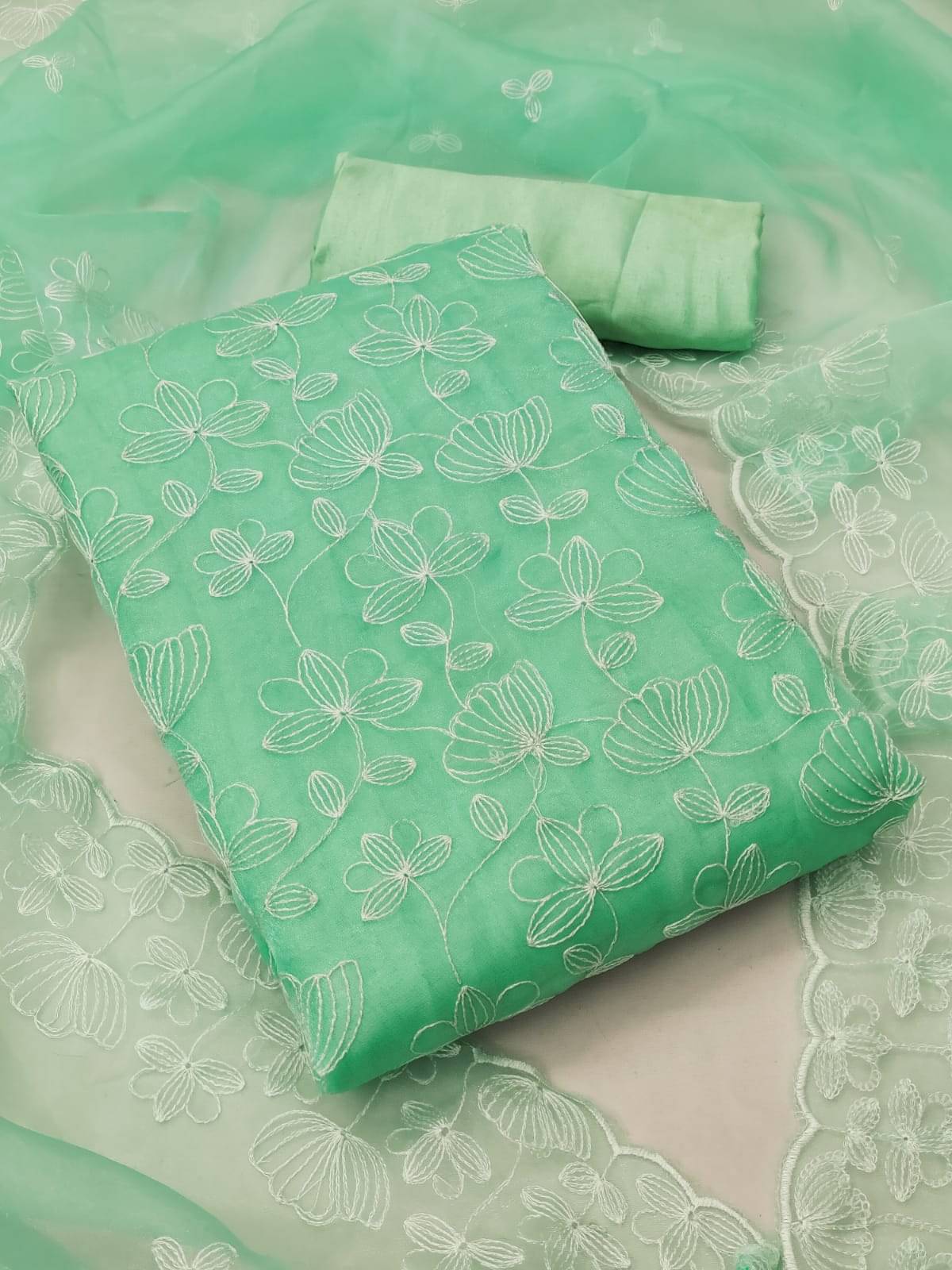 Rangtulika Ethnics Women Organza Unstitched Dress Material ( Sea Green ) Rangtulika Ethnics Women Organza Unstitched Dress Material ( Sea Green )