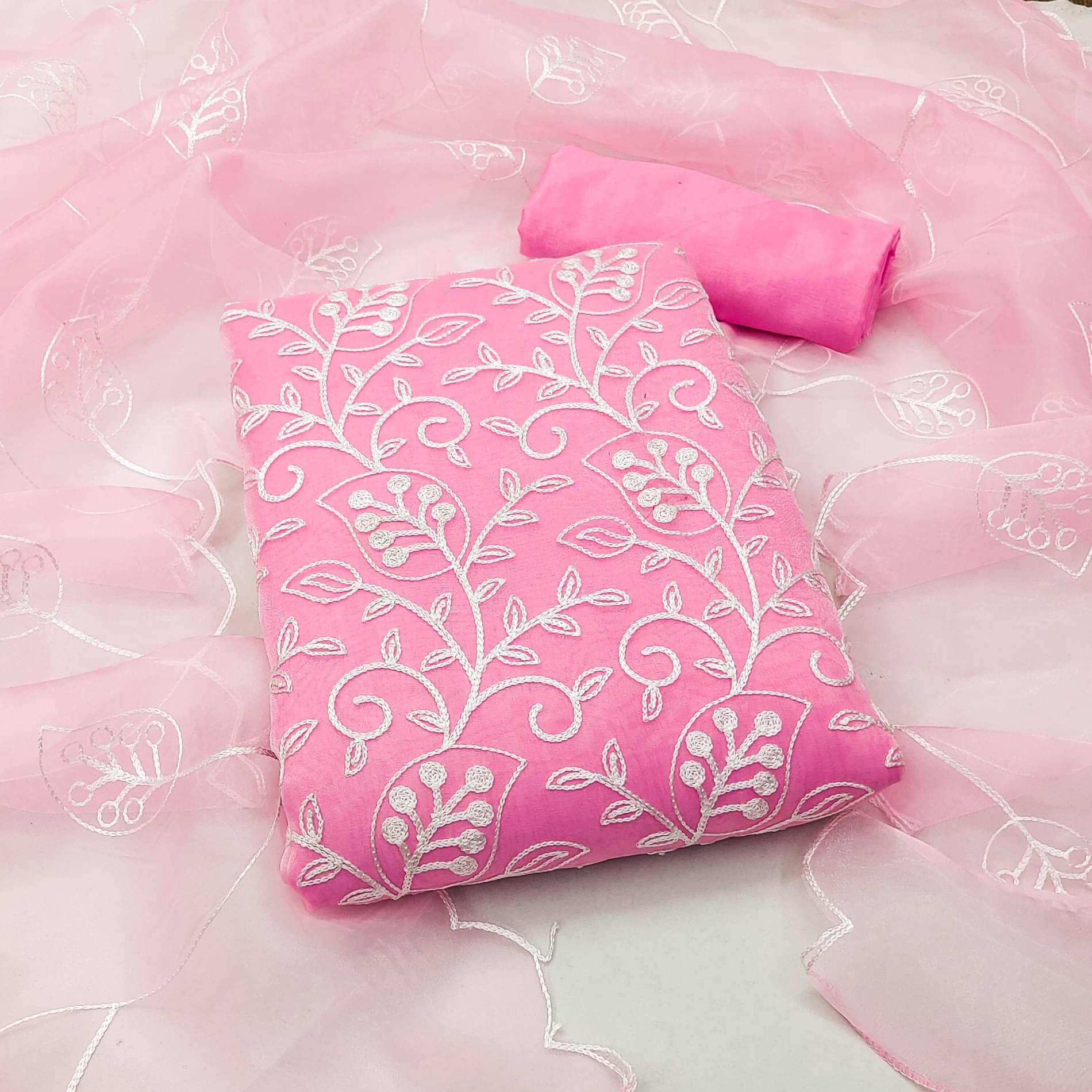 Rangtulika Ethnics Women Organza Unstitched Dress Material ( Pink )     			Rangtulika Ethnics Women Organza Unstitched Dress Material ( Pink )