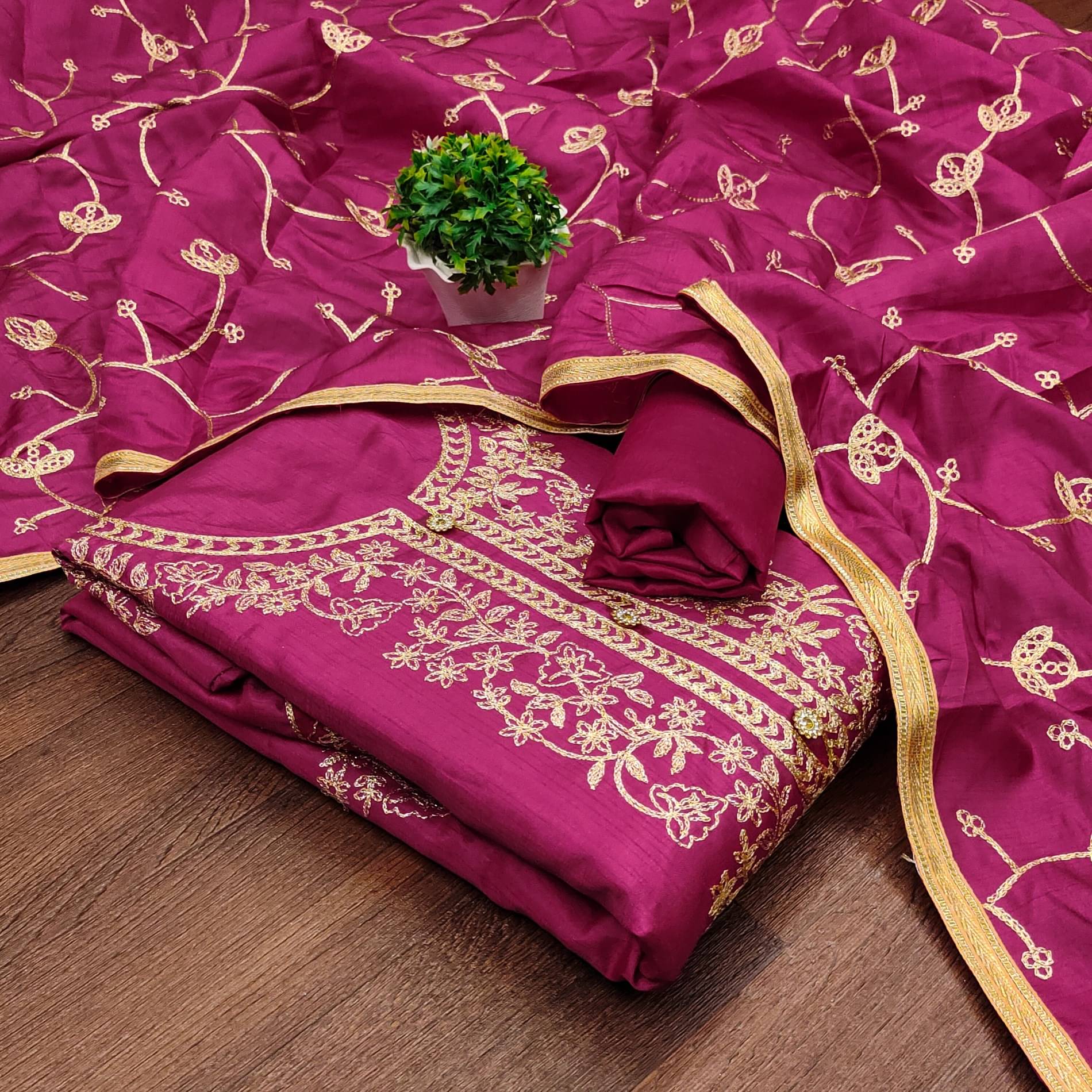 Rangtulika Ethnics Women Silk Unstitched Dress Material ( Pink ) Rangtulika Ethnics Women Silk Unstitched Dress Material ( Pink )