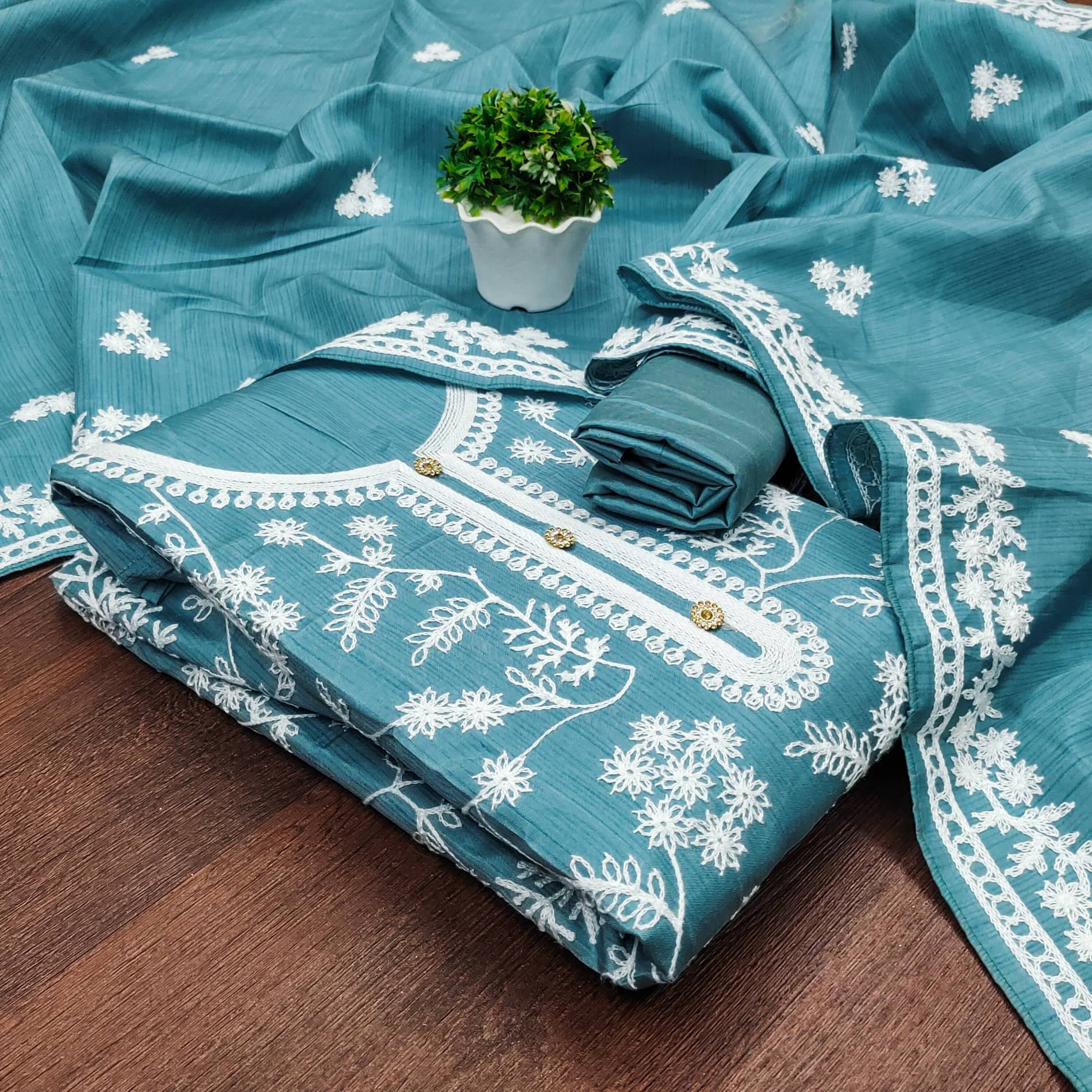     			Rangtulika Ethnics Women Silk Unstitched Dress Material ( Blue )