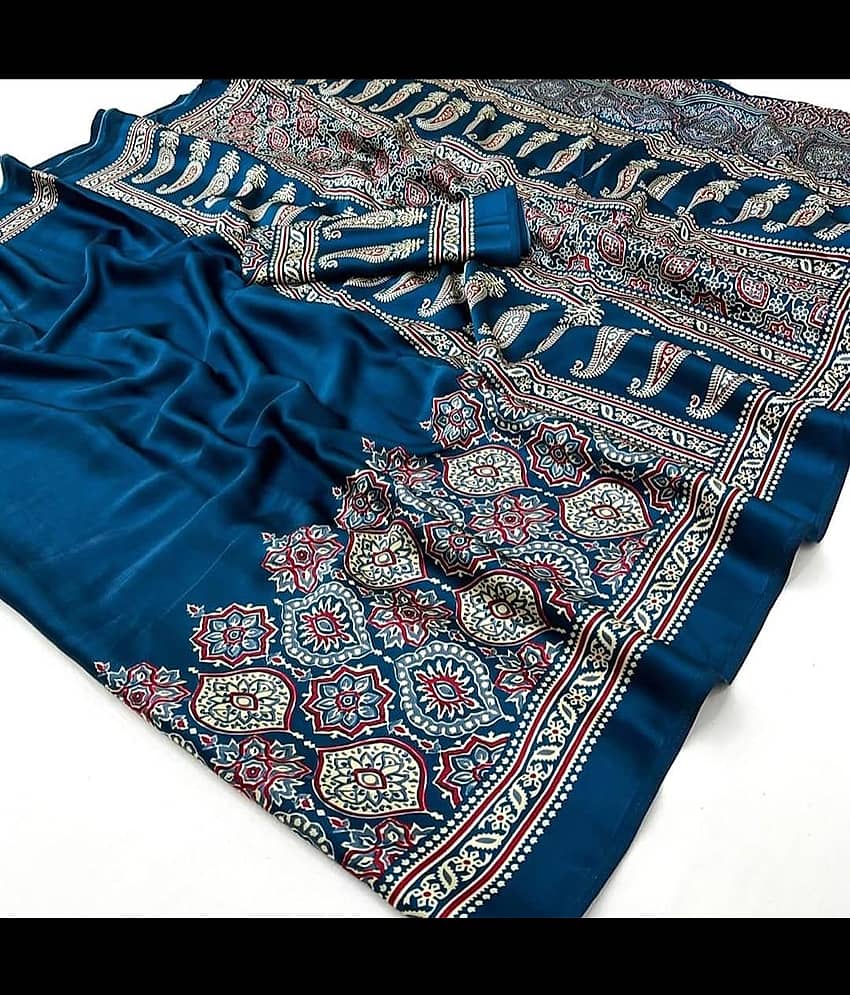 Sanwariya Silks Crepe Printed Sambalpuri Saree With Unstitched Blouse Piece ( Black ) - Sarees | Buy online on ZillyBuy