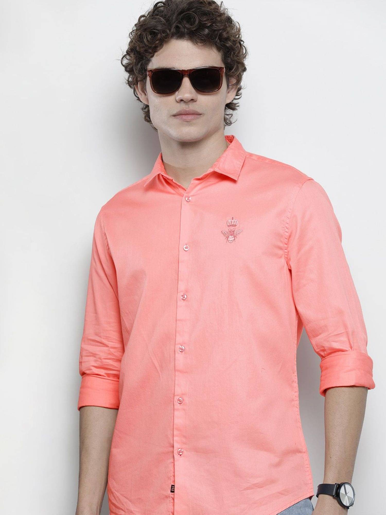     			The Indian Garage Co. 100% Cotton Regular Fit Solids Full Sleeves Men's Casual Shirt - Pink ( Pack of 1 )