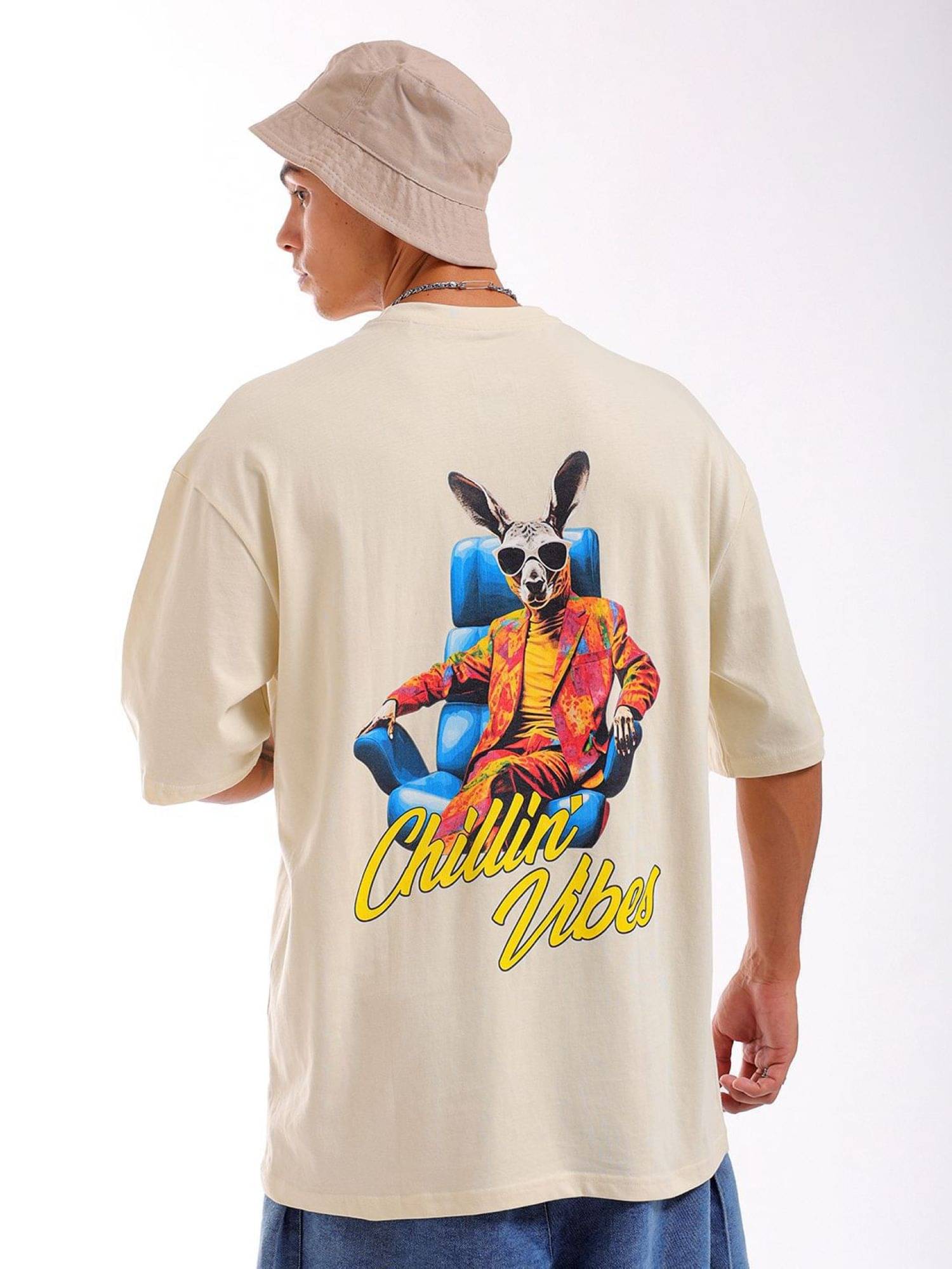 The Indian Garage Co. Men Polyester Oversized Fit Solid T-Shirt ( Beige ) The Indian Garage Co. Men Polyester Oversized Fit Solid T-Shirt ( Beige )