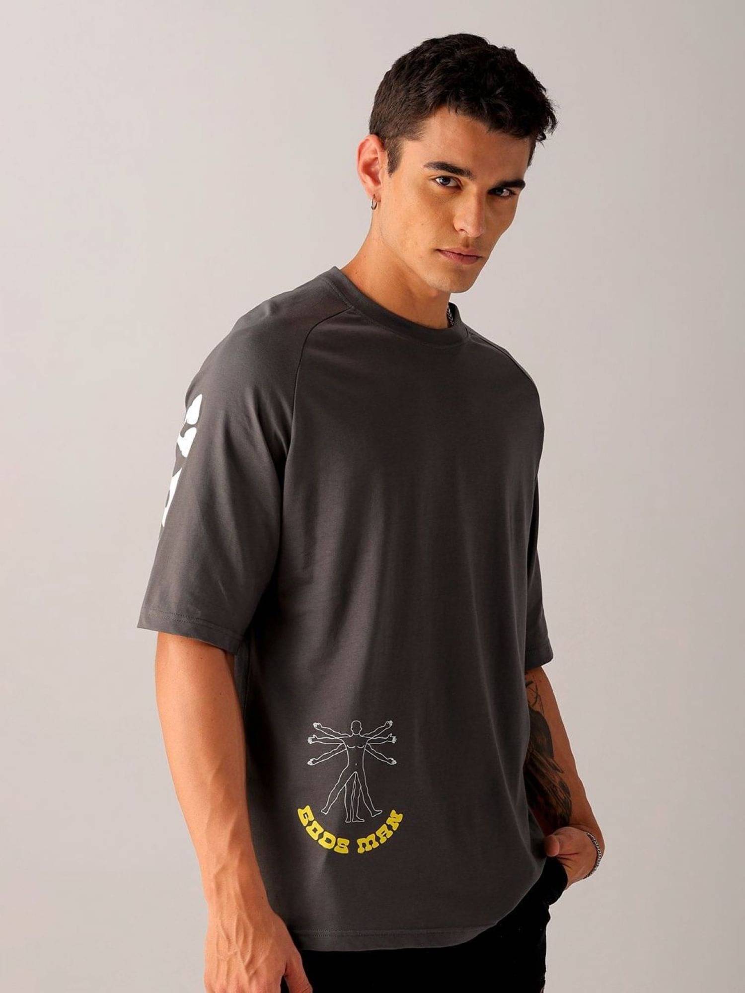 The Indian Garage Co. Men 100% Cotton Oversized Fit Printed T-Shirt ( Grey ) The Indian Garage Co. Men 100% Cotton Oversized Fit Printed T-Shirt ( Grey )