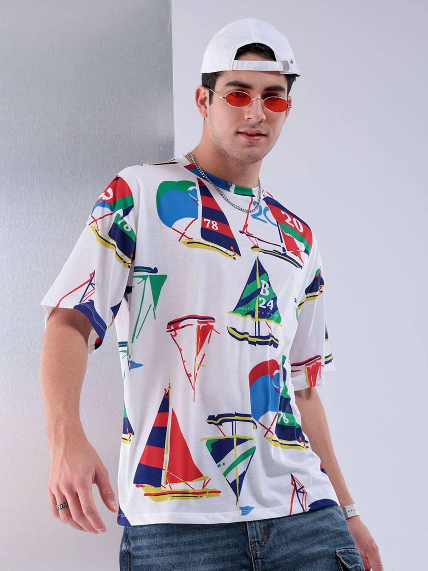 The Indian Garage Co. Men Polyester Oversized Fit Printed T-Shirt ( White ) The Indian Garage Co. Men Polyester Oversized Fit Printed T-Shirt ( White )