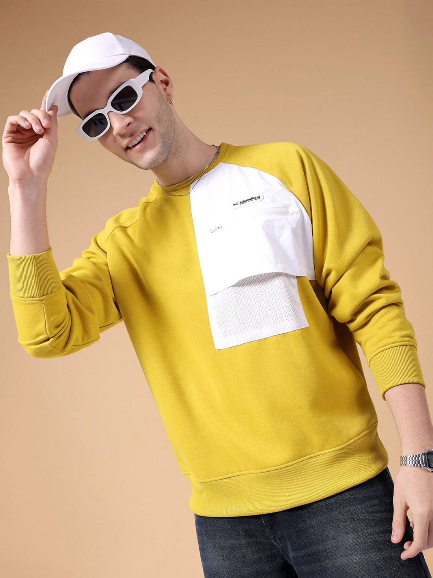     			The Indian Garage Co. Polyester Round Neck Men's Sweatshirt - Yellow ( Pack of 1 )