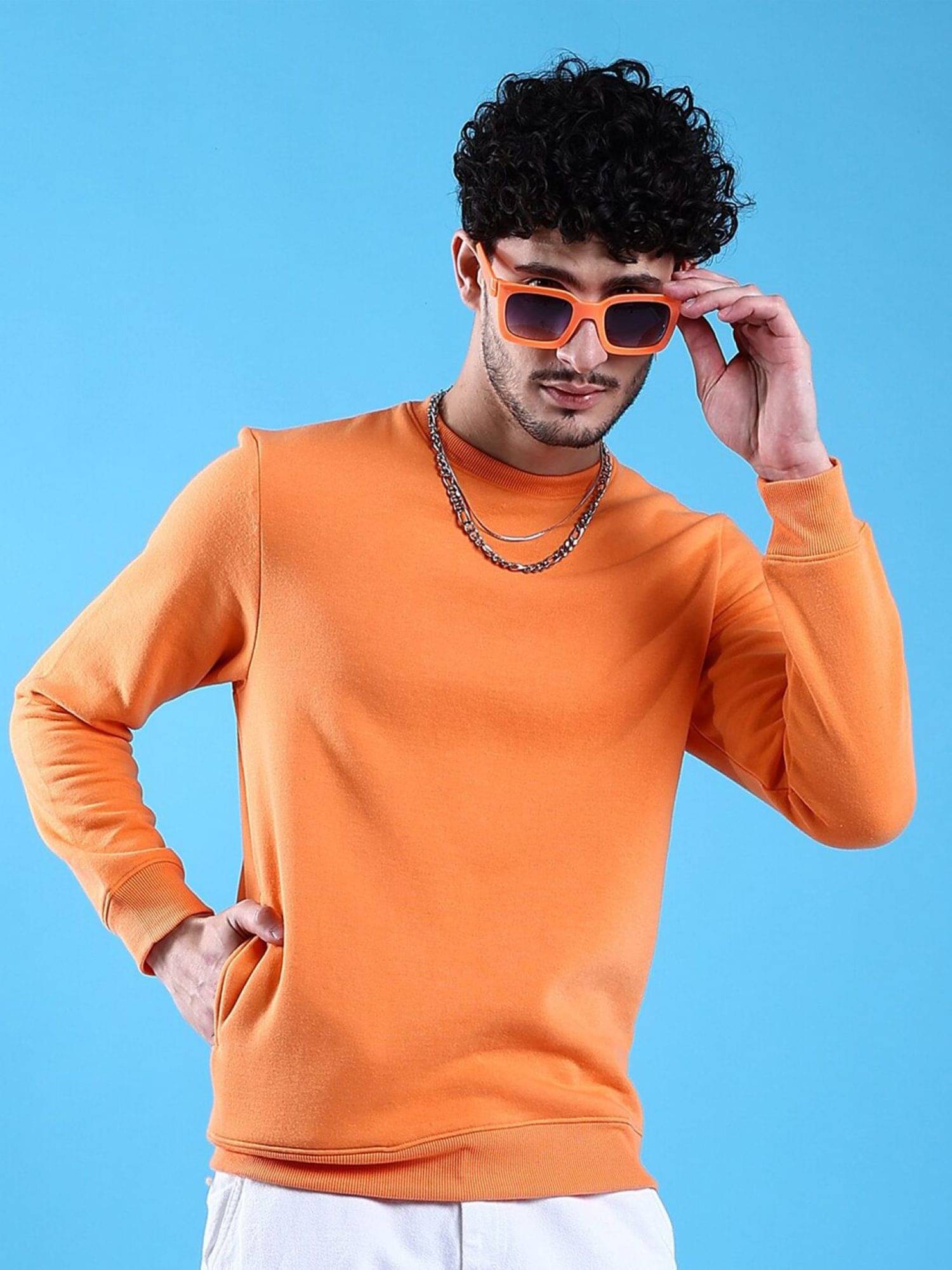     			The Indian Garage Co. Polyester Round Neck Men's Sweatshirt - Orange ( Pack of 1 )